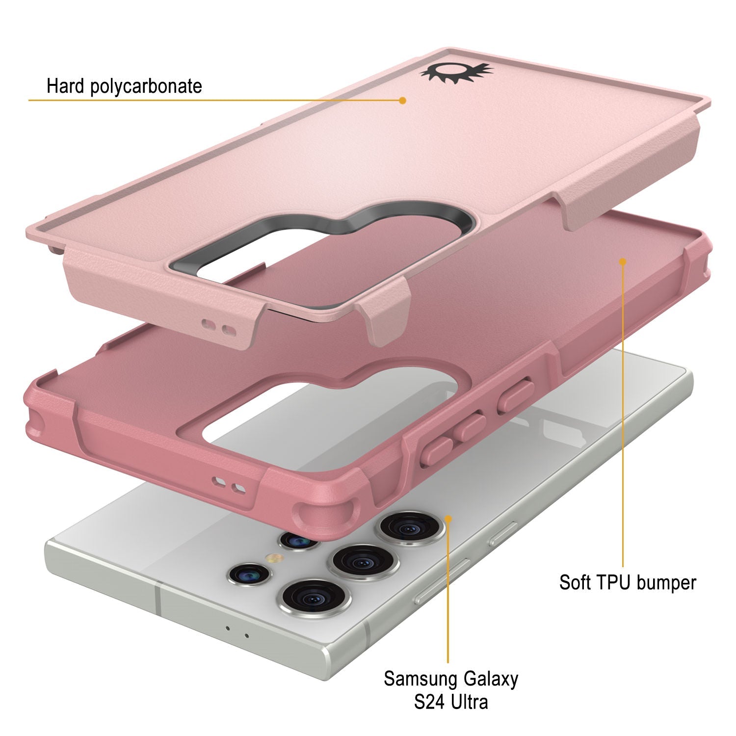 PunkCase Galaxy S24 Ultra Case, [Spartan 2.0 Series] Clear Rugged Heavy Duty Cover [Pink]