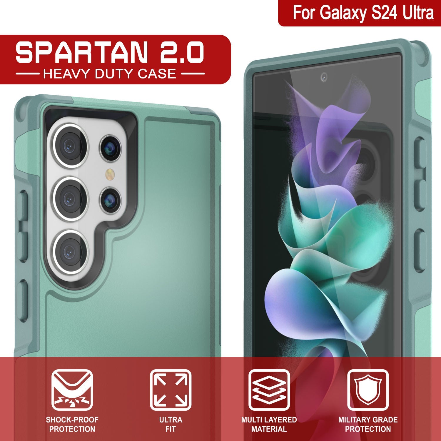 PunkCase Galaxy S24 Ultra Case, [Spartan 2.0 Series] Clear Rugged Heavy Duty Cover [Teal]