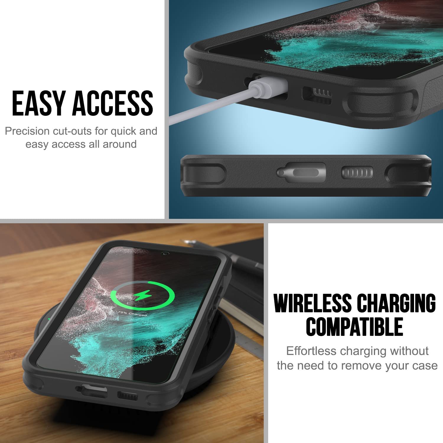 PunkCase Galaxy S22 Case, [Spartan 2.0 Series] Clear Rugged Heavy Duty Cover [Black]