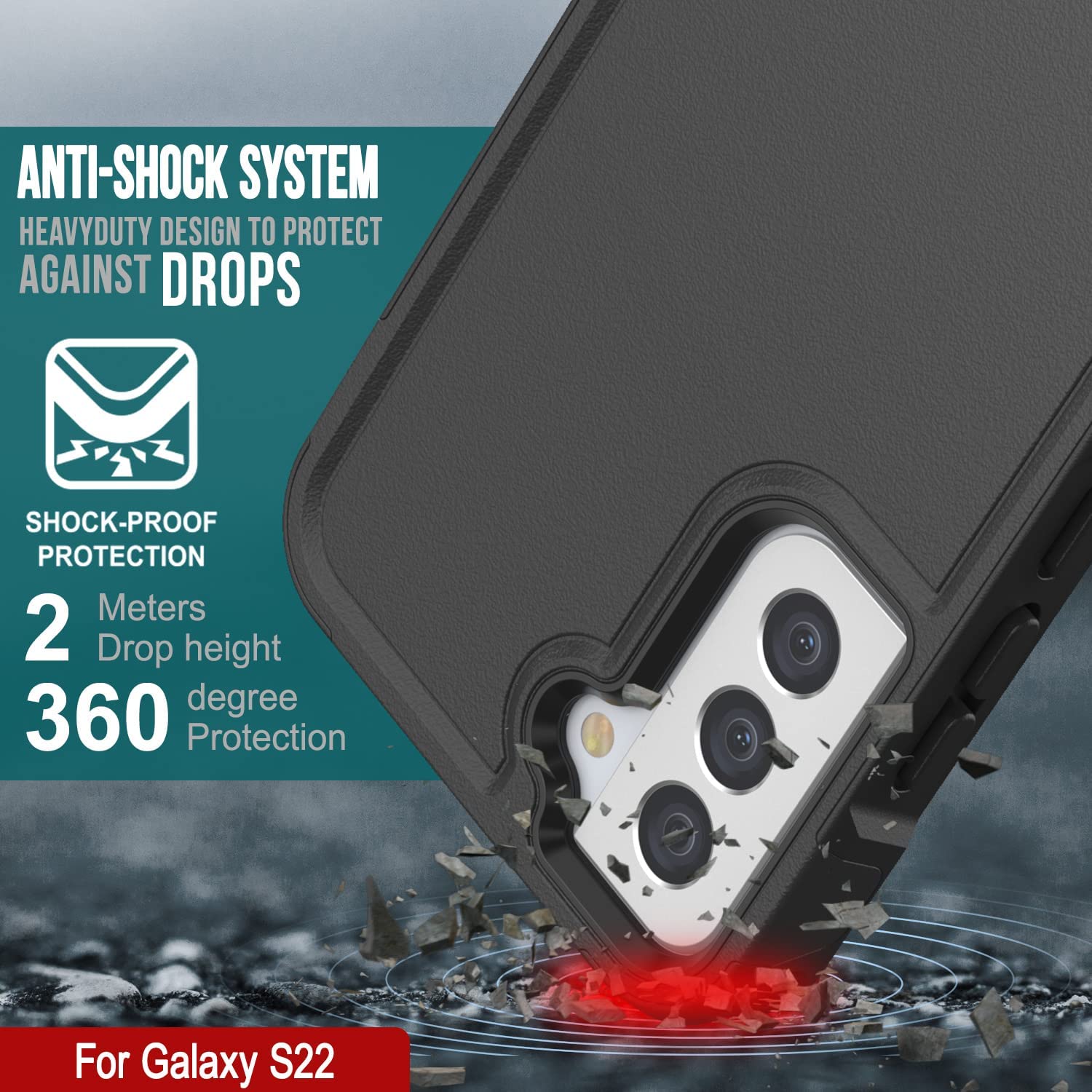 PunkCase Galaxy S22 Case, [Spartan 2.0 Series] Clear Rugged Heavy Duty Cover [Black]
