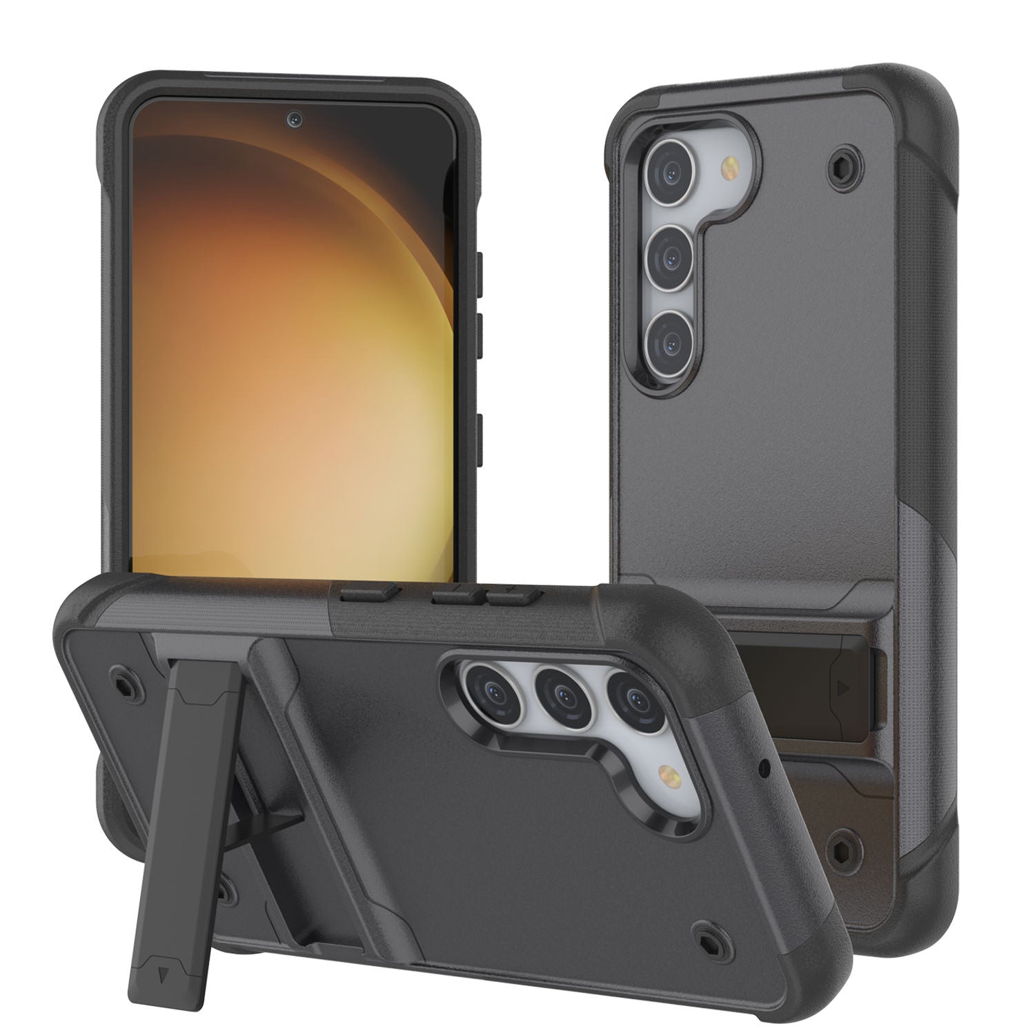 Punkcase Galaxy S24 Case [Reliance Series] Protective Hybrid Military Grade Cover W/Built-in Kickstand [Grey-Black]