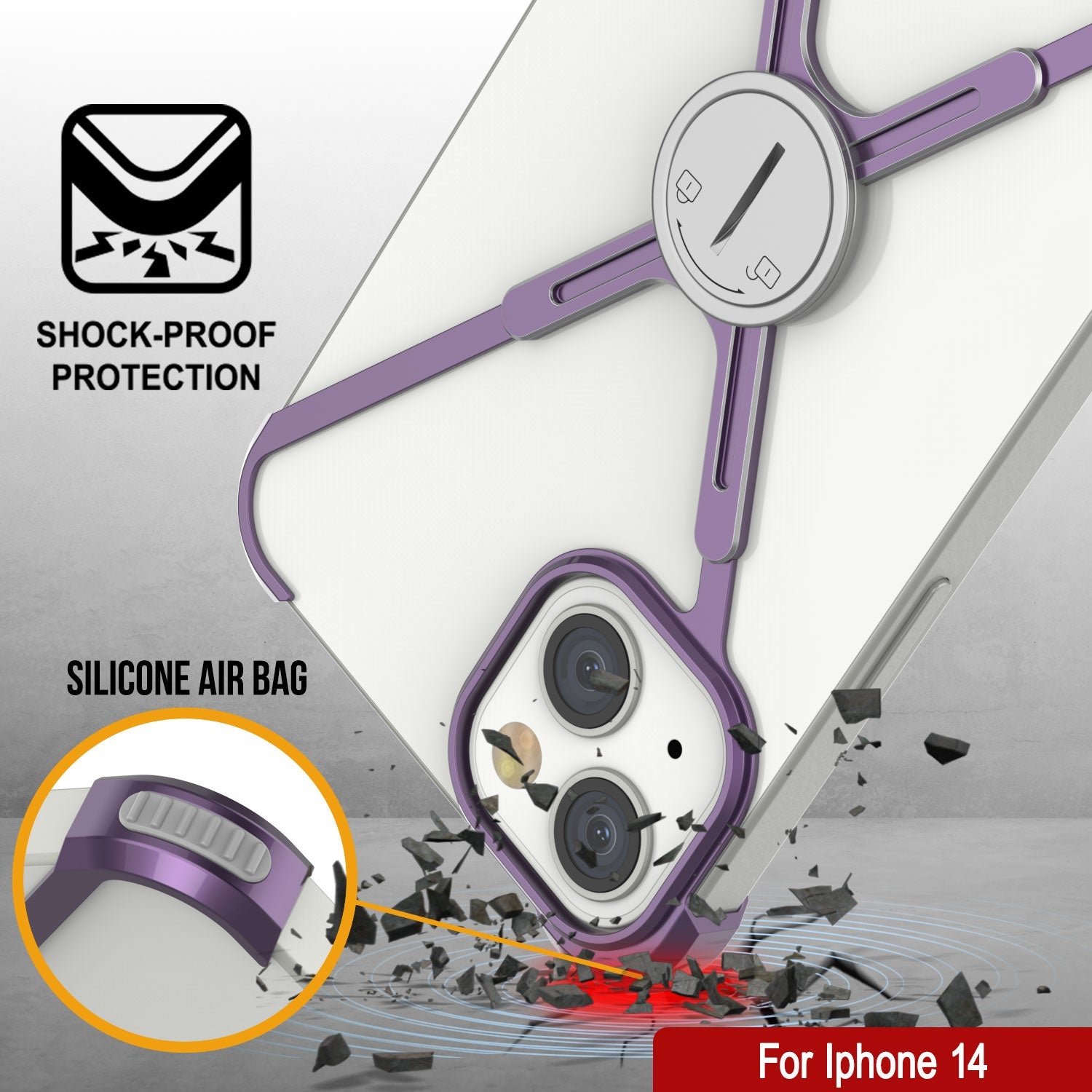 Punkcase iPhone 14 Bumper Case [Backbone Series] Ultra Slim Minimalist Aluminum Metal X-Frame Cover for iPhone 14 (2022) (6.1") [Purple]