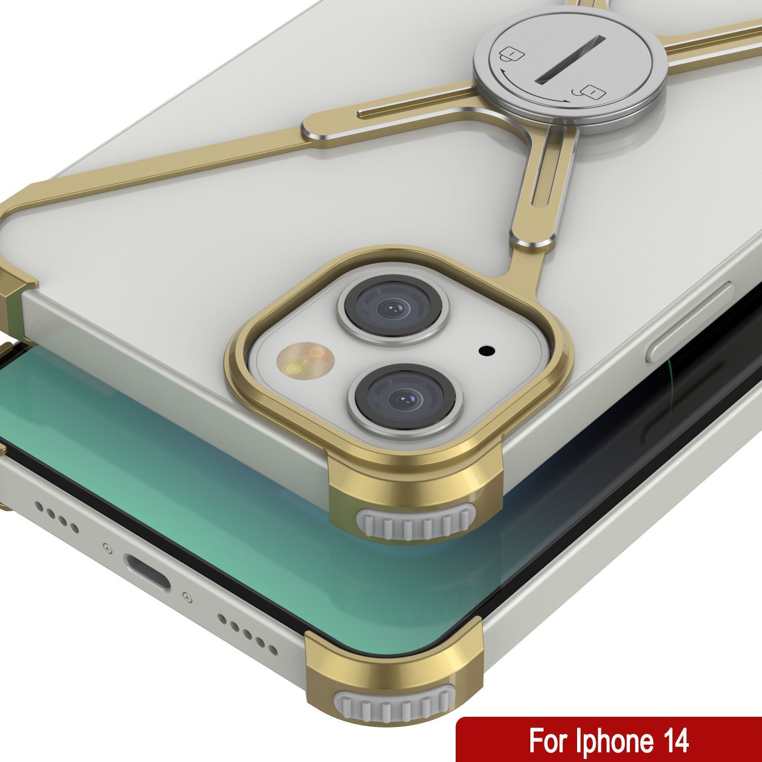 Punkcase iPhone 14 Bumper Case [Backbone Series] Ultra Slim Minimalist Aluminum Metal X-Frame Cover for iPhone 14 (2022) (6.1") [Gold]