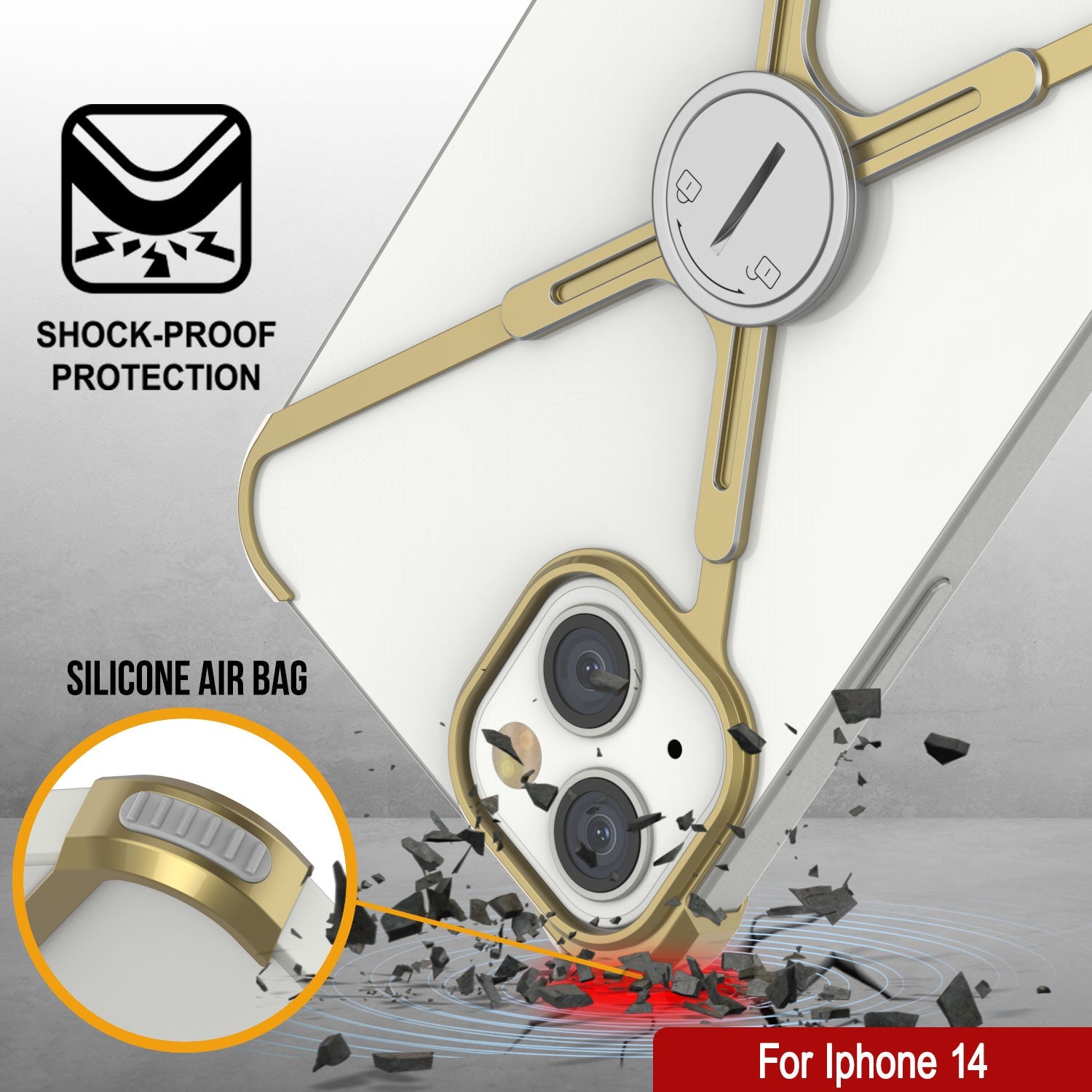 Punkcase iPhone 14 Bumper Case [Backbone Series] Ultra Slim Minimalist Aluminum Metal X-Frame Cover for iPhone 14 (2022) (6.1") [Gold]