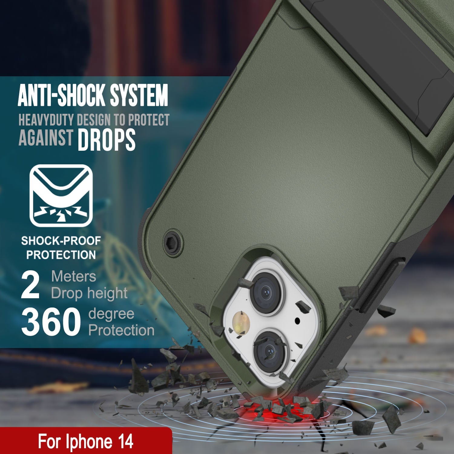 Punkcase iPhone 14 Case [Reliance Series] Protective Hybrid Military Grade Cover W/Built-in Kickstand [Army-Green-Black]