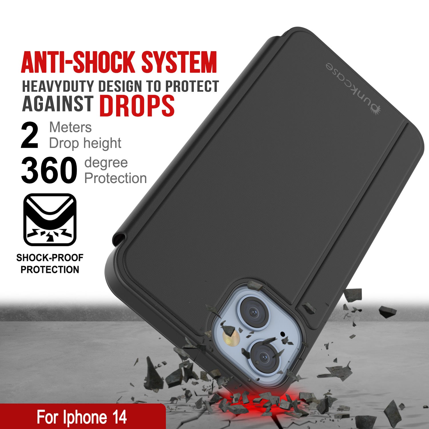 Punkcase iPhone 14 Reflector Case Protective Flip Cover [Black]