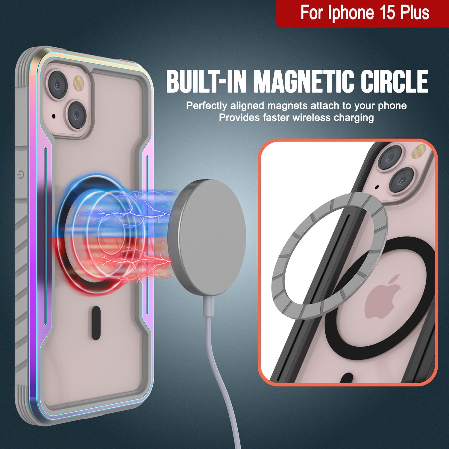 Punkcase iPhone 15 Plus Armor Stealth MAG Defense Case Protective Military Grade Multilayer Cover [Rainbow]