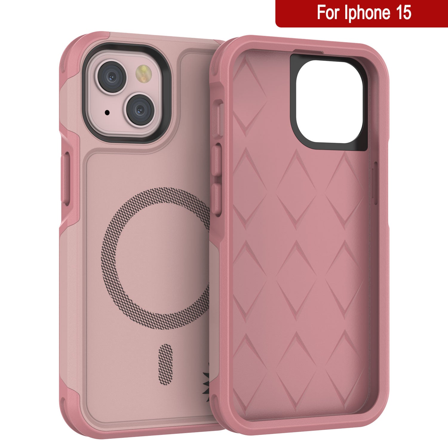 PunkCase iPhone 15 Case, [Spartan 2.0 Series] Clear Rugged Heavy Duty Cover W/Built in Screen Protector [pink]