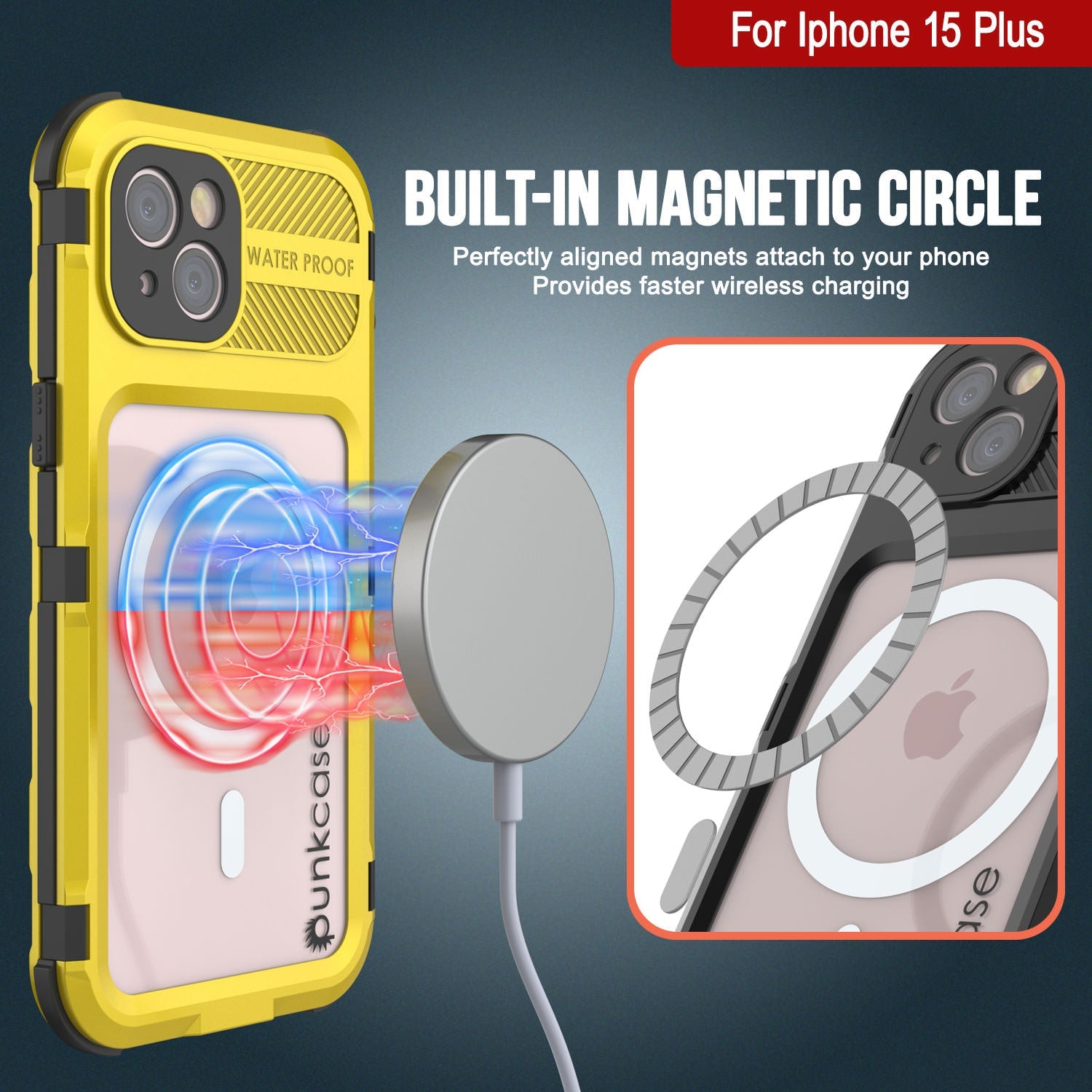 iPhone 15 Plus Metal Extreme 2.0 Series Aluminum Waterproof Case IP68 W/Buillt in Screen Protector [Yellow]