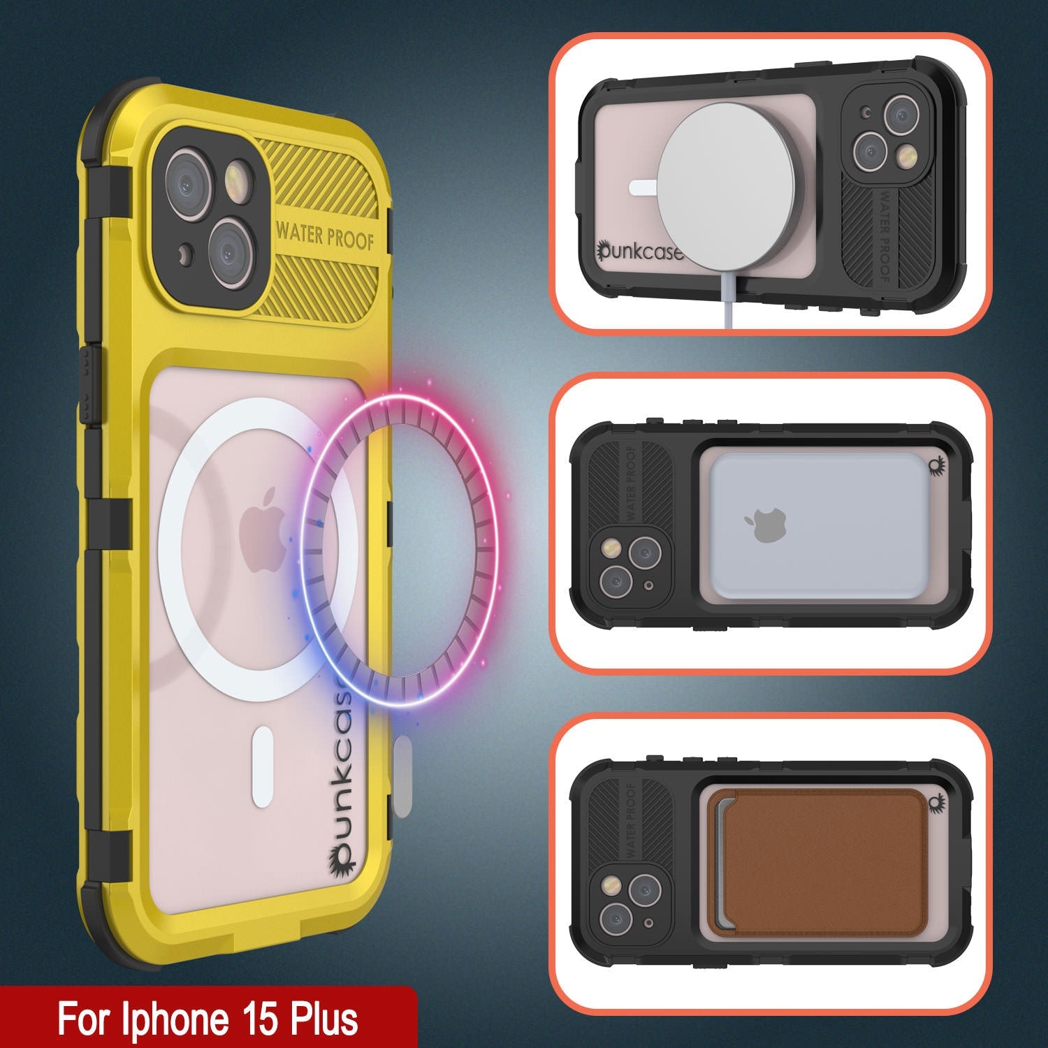 iPhone 15 Plus Metal Extreme 2.0 Series Aluminum Waterproof Case IP68 W/Buillt in Screen Protector [Yellow]