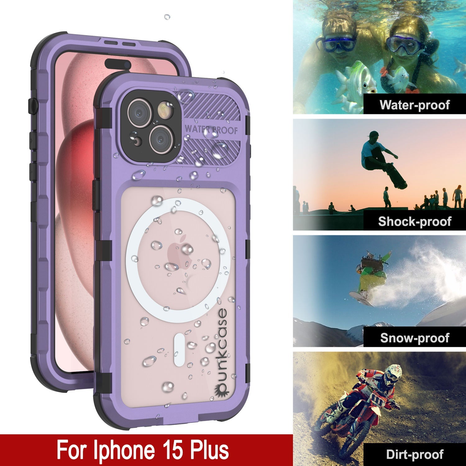 iPhone 15 Plus Metal Extreme 2.0 Series Aluminum Waterproof Case IP68 W/Buillt in Screen Protector [Purple]