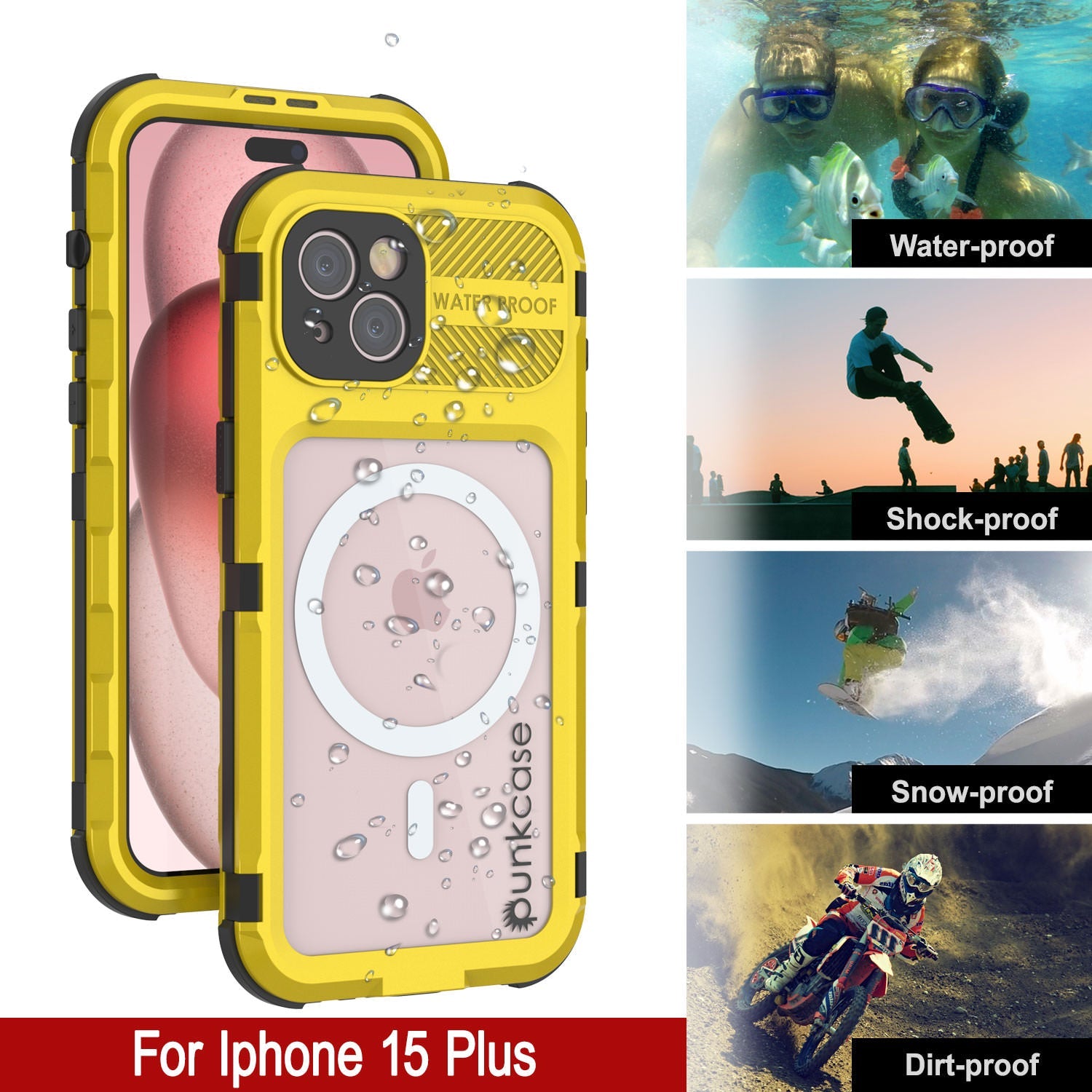 iPhone 15 Plus Metal Extreme 2.0 Series Aluminum Waterproof Case IP68 W/Buillt in Screen Protector [Yellow]
