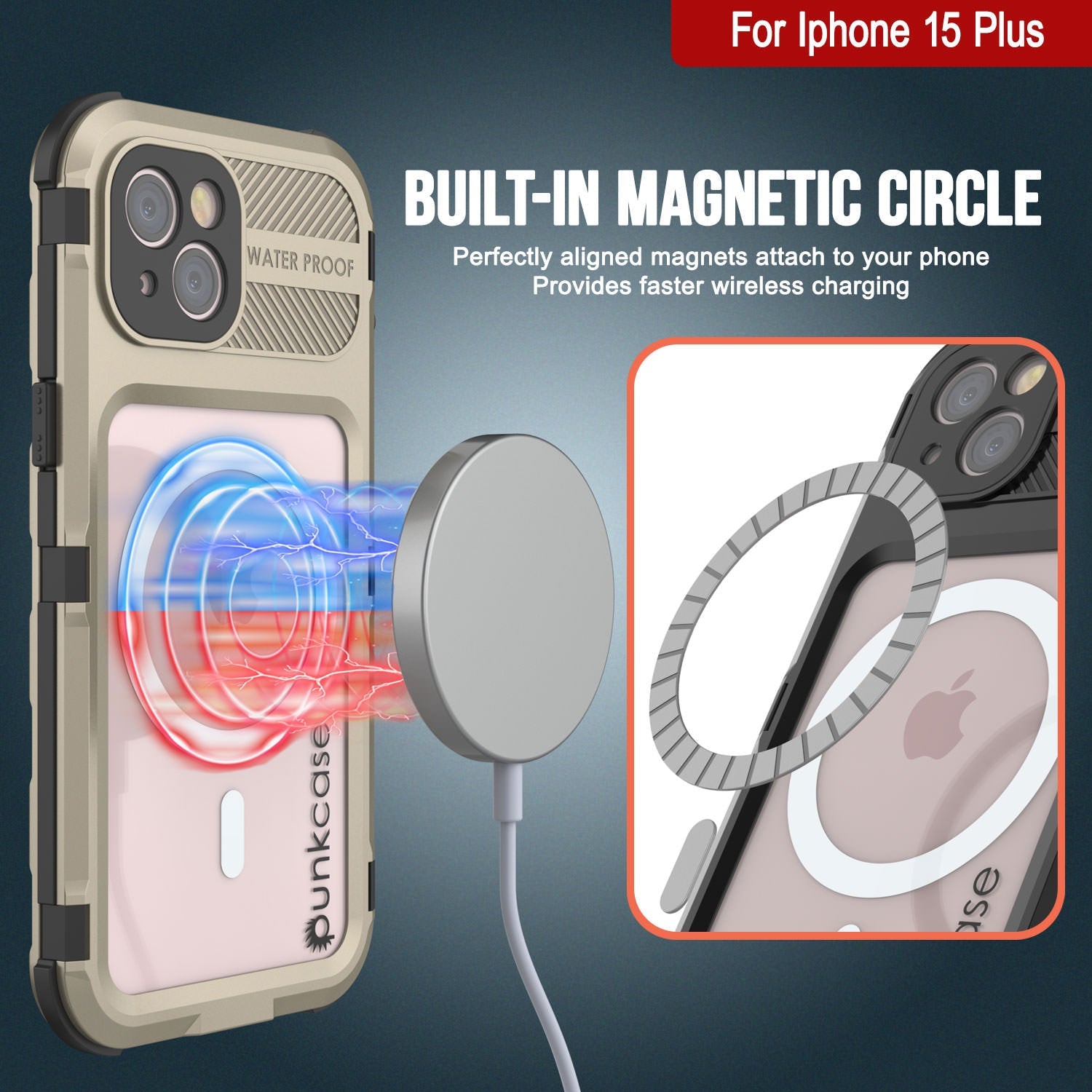 iPhone 15 Plus Metal Extreme 2.0 Series Aluminum Waterproof Case IP68 W/Buillt in Screen Protector [Gold]