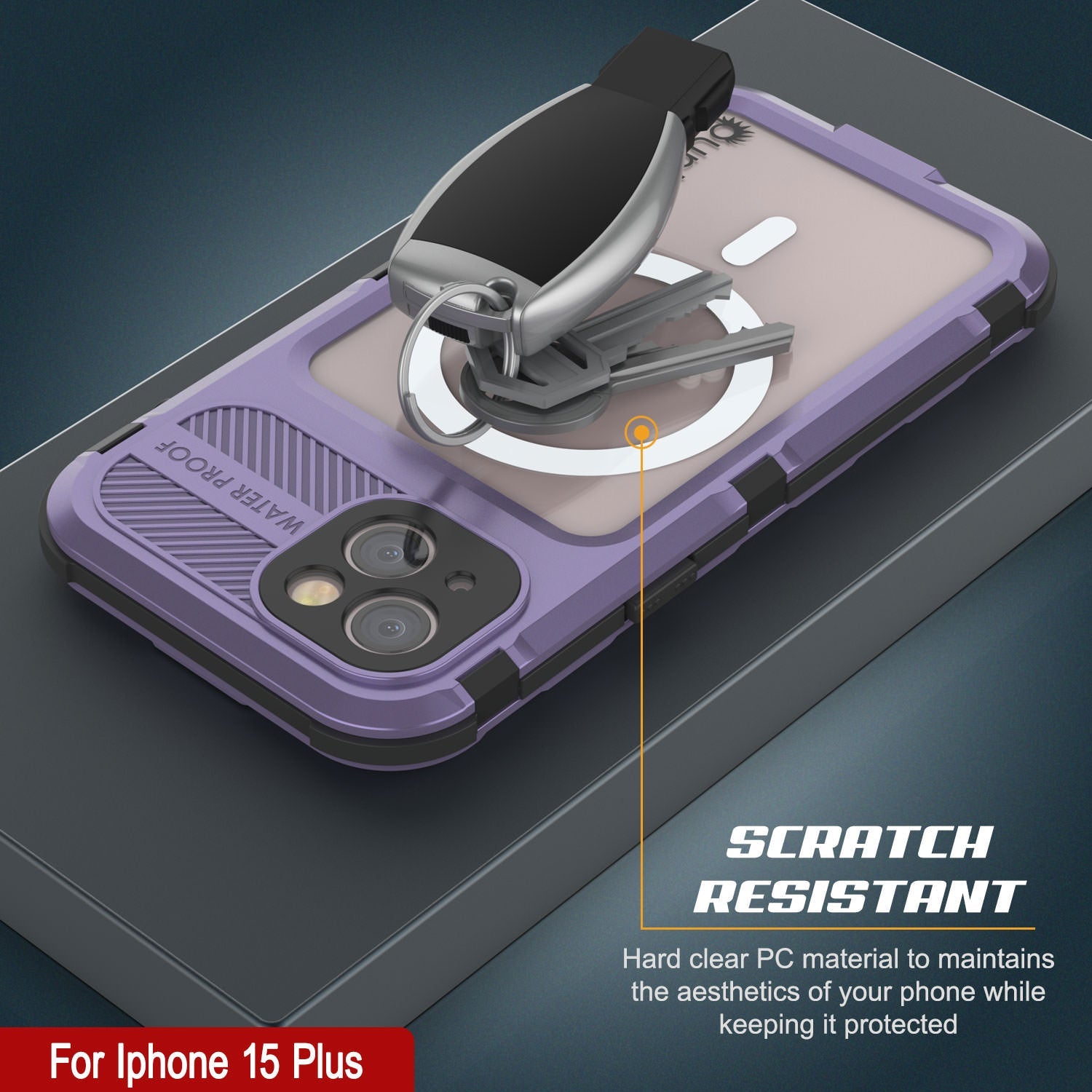 iPhone 15 Plus Metal Extreme 2.0 Series Aluminum Waterproof Case IP68 W/Buillt in Screen Protector [Purple]