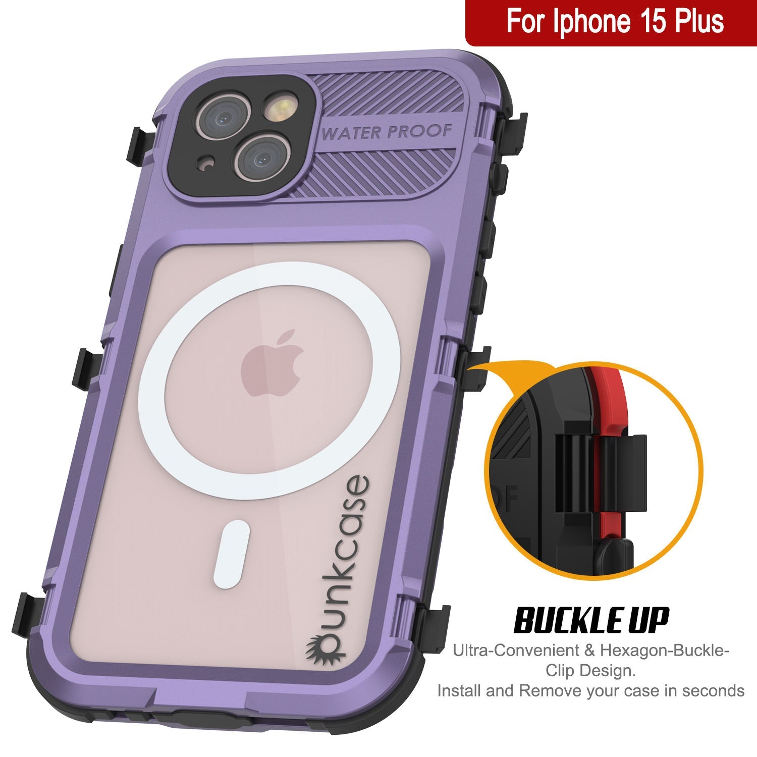 iPhone 15 Plus Metal Extreme 2.0 Series Aluminum Waterproof Case IP68 W/Buillt in Screen Protector [Purple]