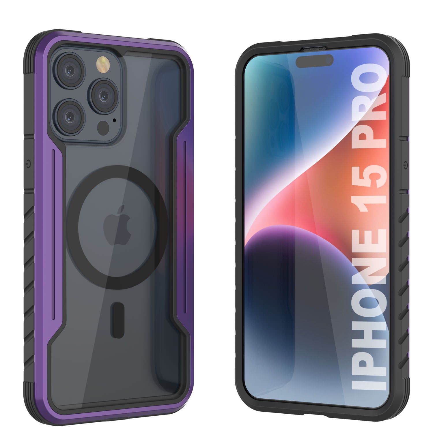 Punkcase iPhone 15 Pro Armor Stealth MAG Defense Case Protective Military Grade Multilayer Cover [Purple]