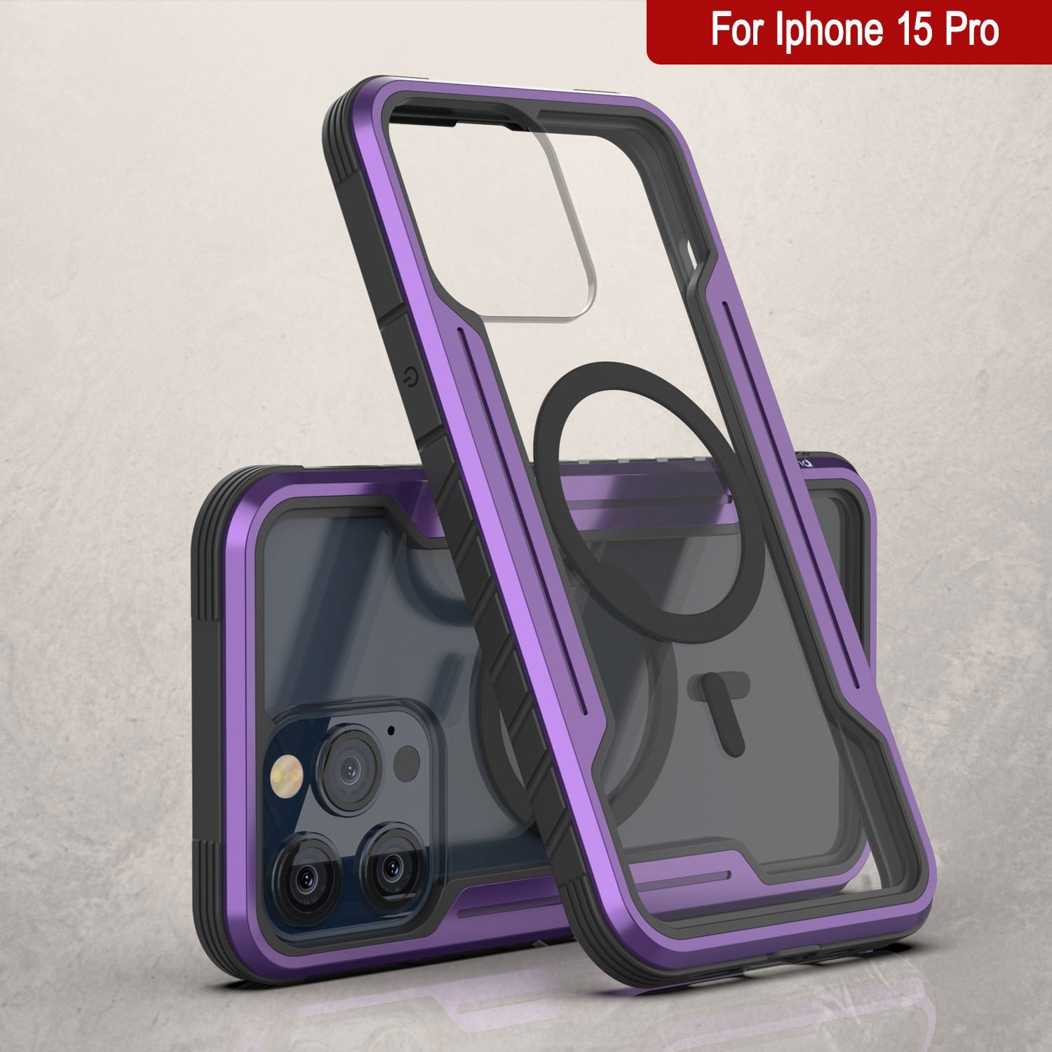 Punkcase iPhone 15 Pro Armor Stealth MAG Defense Case Protective Military Grade Multilayer Cover [Purple]