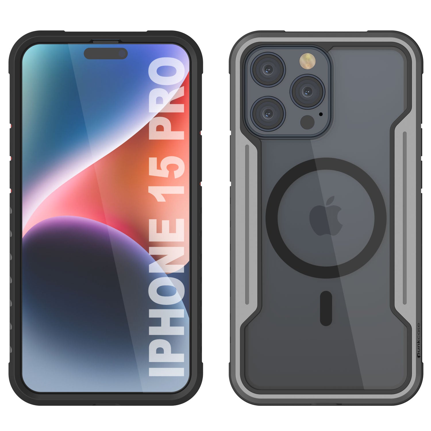 Punkcase iPhone 15 Pro Armor Stealth MAG Defense Case Protective Military Grade Multilayer Cover [Grey-Black]