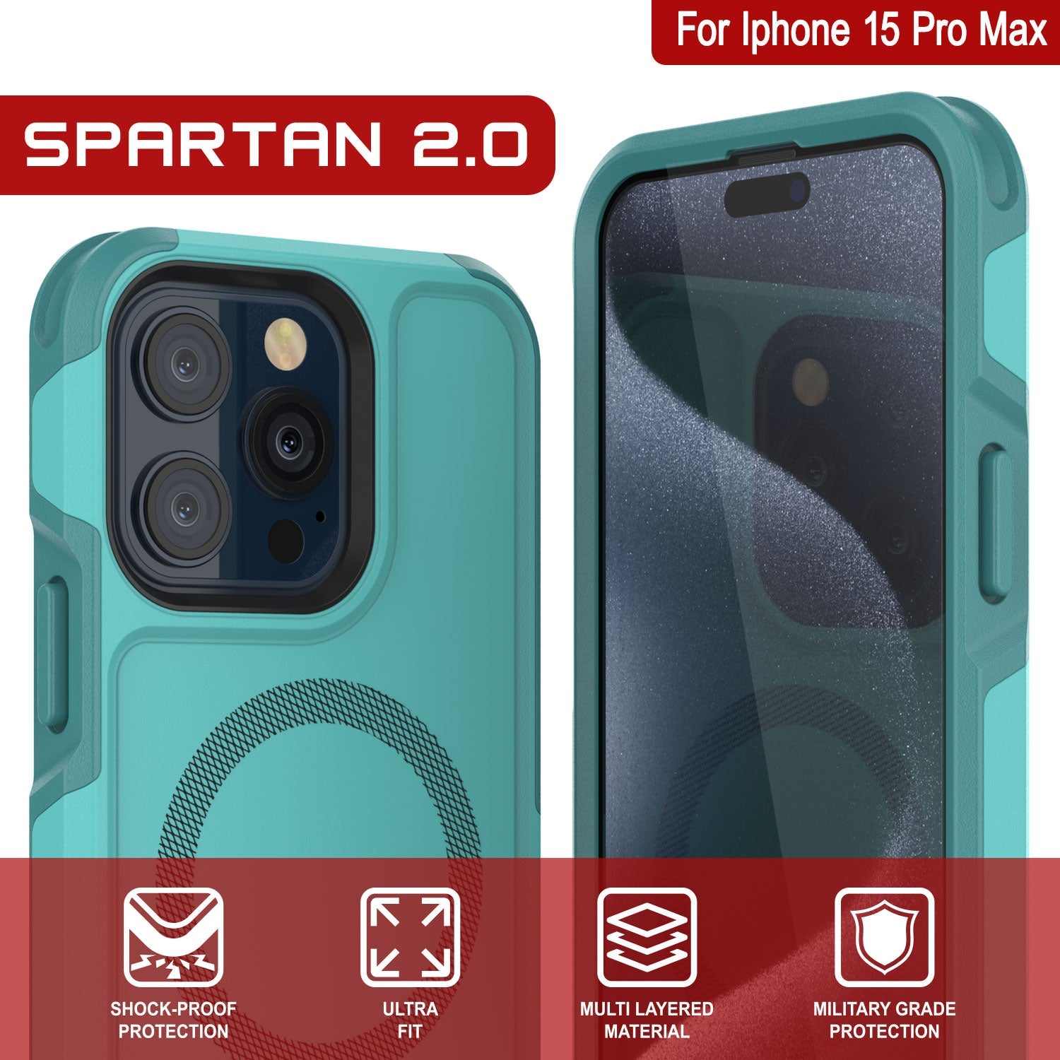 PunkCase iPhone 15 Pro Max Case, [Spartan 2.0 Series] Clear Rugged Heavy Duty Cover W/Built in Screen Protector [Blue]