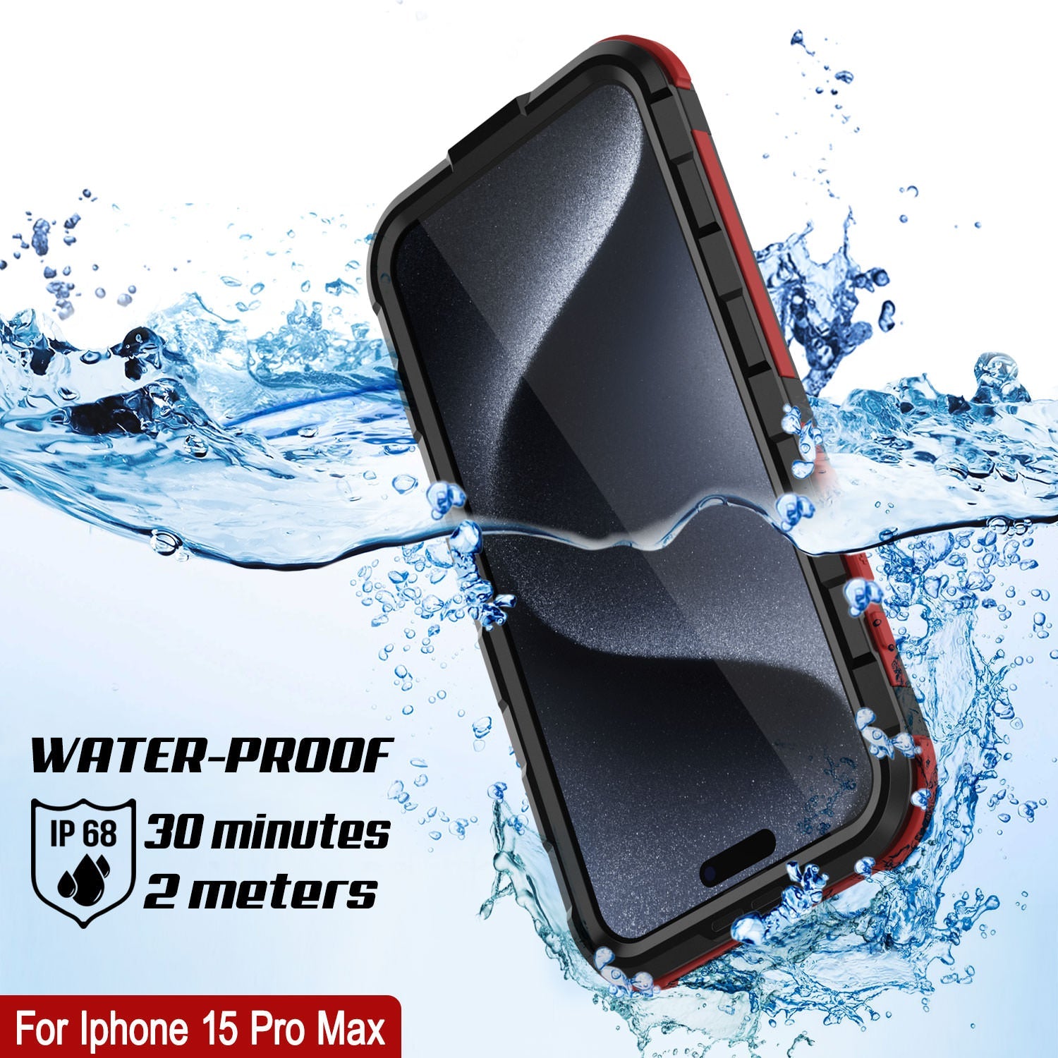 iPhone 15 Pro Max Metal Extreme 2.0 Series Aluminum Waterproof Case IP68 W/Buillt in Screen Protector [Black-Red]