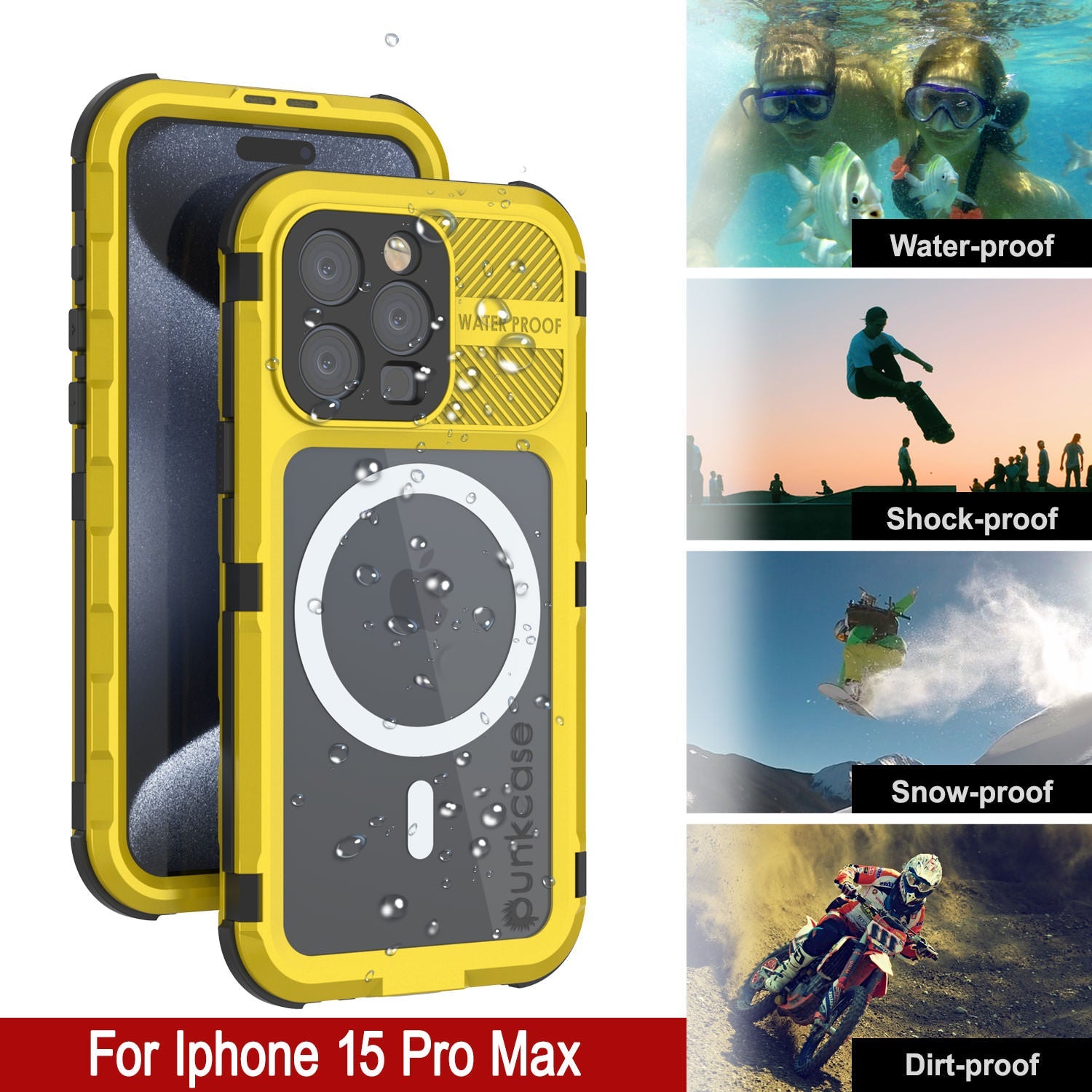 iPhone 15 Pro Max Metal Extreme 2.0 Series Aluminum Waterproof Case IP68 W/Buillt in Screen Protector [Yellow]