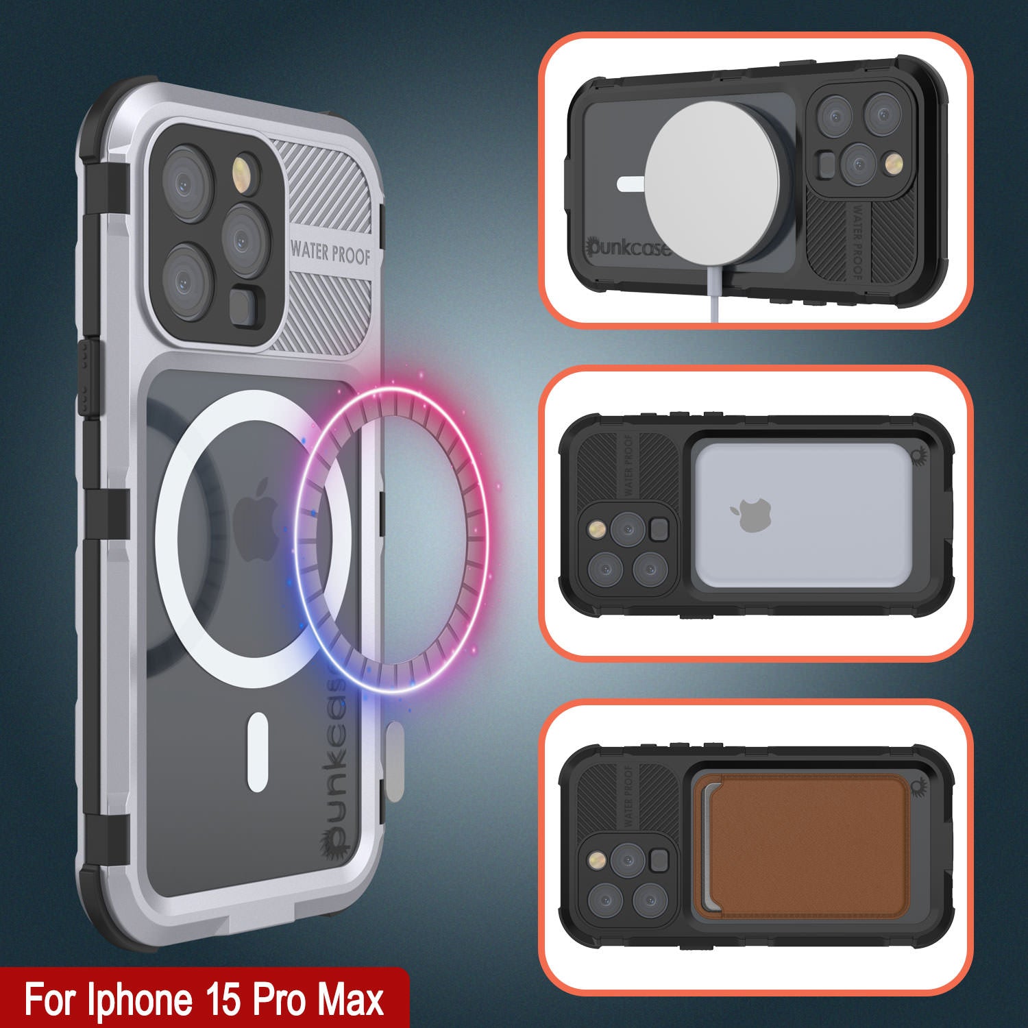 iPhone 15 Pro Max Metal Extreme 2.0 Series Aluminum Waterproof Case IP68 W/Buillt in Screen Protector [White]