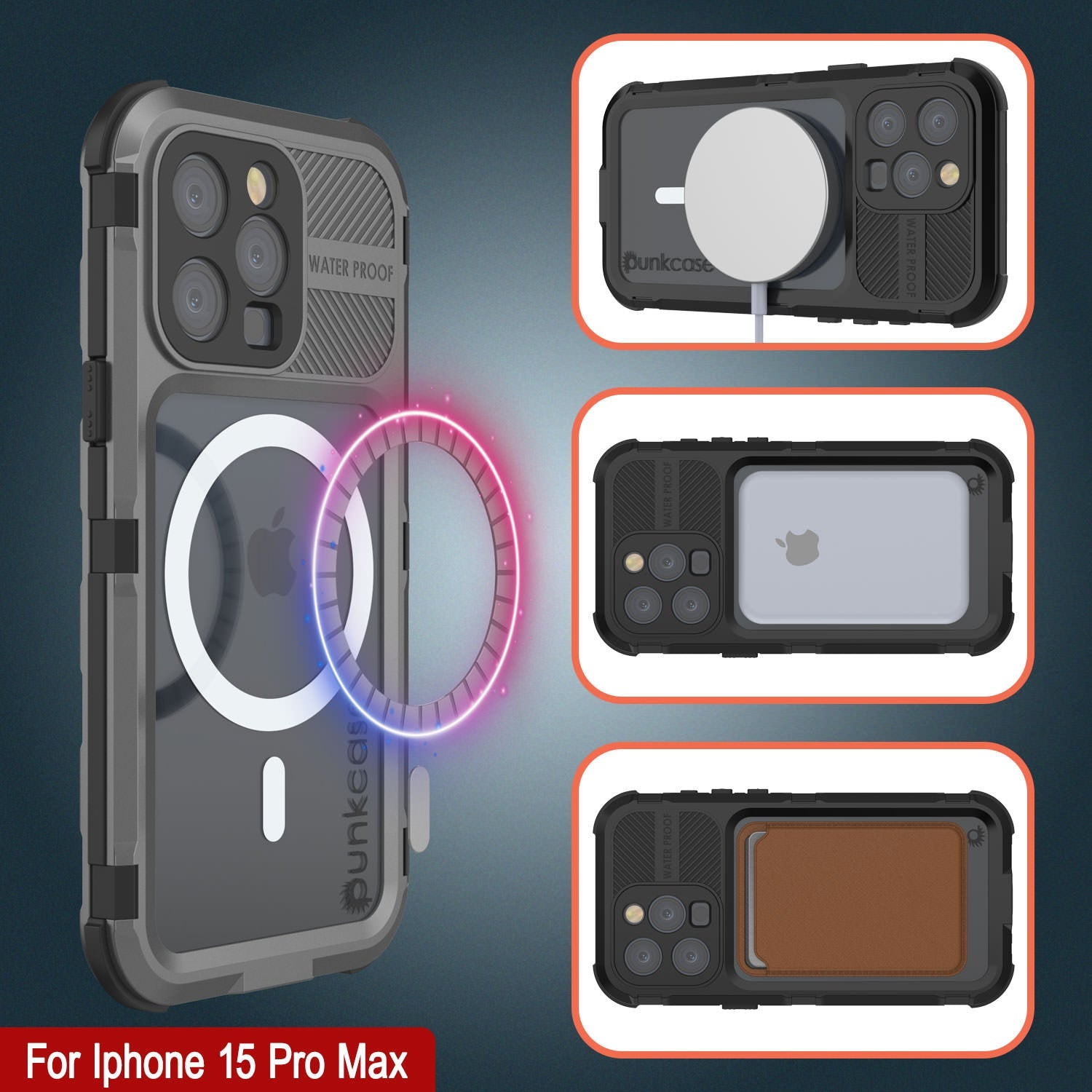 iPhone 15 Pro Max Metal Extreme 2.0 Series Aluminum Waterproof Case IP68 W/Buillt in Screen Protector [Silver]