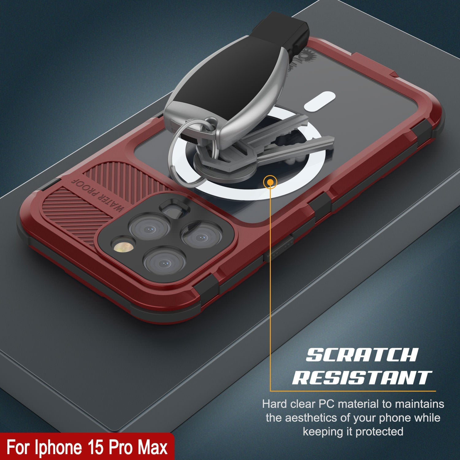 iPhone 15 Pro Max Metal Extreme 2.0 Series Aluminum Waterproof Case IP68 W/Buillt in Screen Protector [Red-Black]