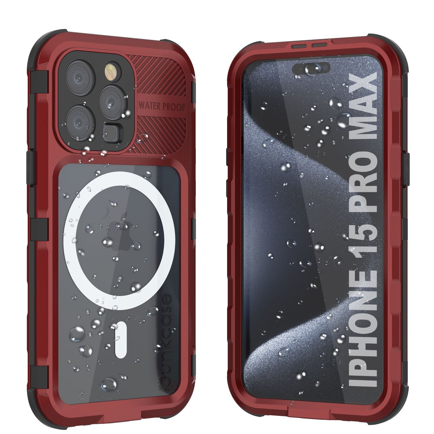 iPhone 15 Pro Max Metal Extreme 2.0 Series Aluminum Waterproof Case IP68 W/Buillt in Screen Protector [Red-Black]