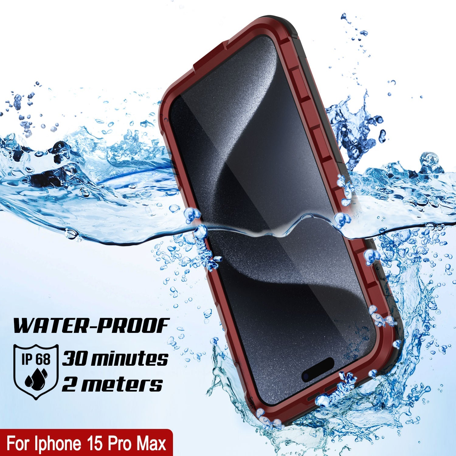 iPhone 15 Pro Max Metal Extreme 2.0 Series Aluminum Waterproof Case IP68 W/Buillt in Screen Protector [Red-Black]