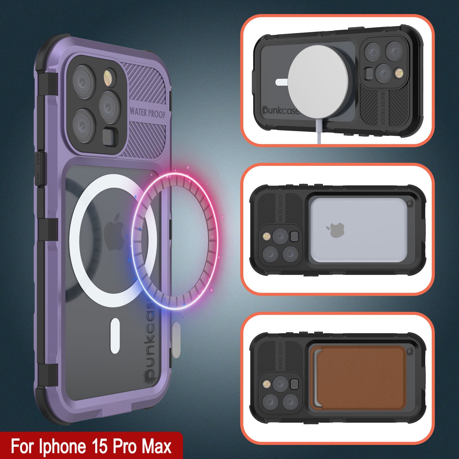 iPhone 15 Pro Max Metal Extreme 2.0 Series Aluminum Waterproof Case IP68 W/Buillt in Screen Protector [Purple]