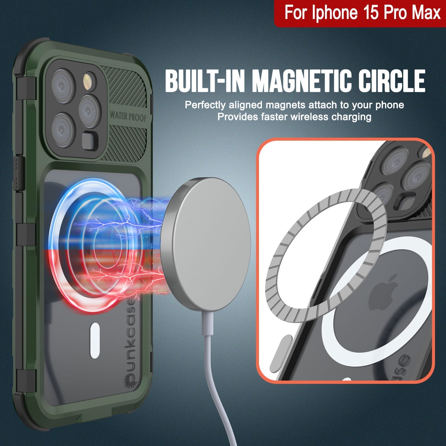 iPhone 15 Pro Max Metal Extreme 2.0 Series Aluminum Waterproof Case IP68 W/Buillt in Screen Protector [Dark Green]