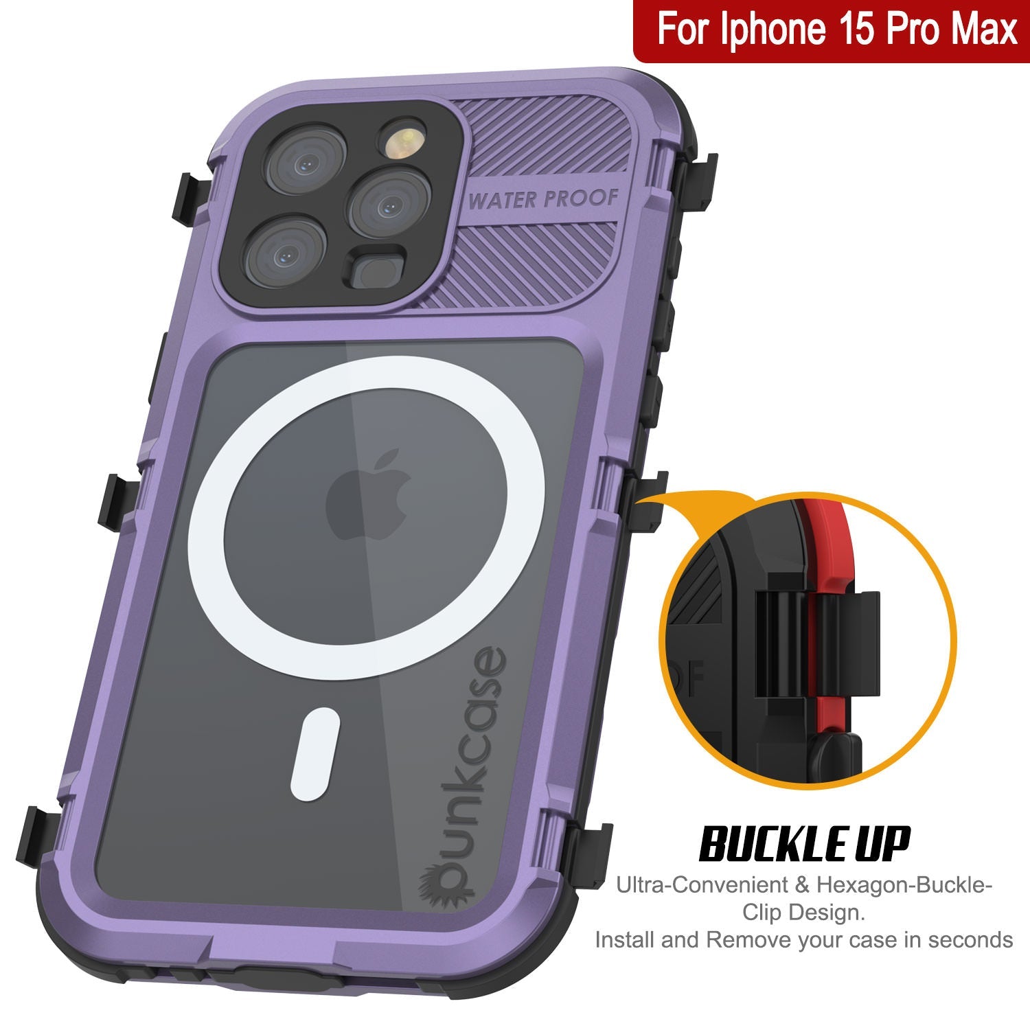 iPhone 15 Pro Max Metal Extreme 2.0 Series Aluminum Waterproof Case IP68 W/Buillt in Screen Protector [Purple]