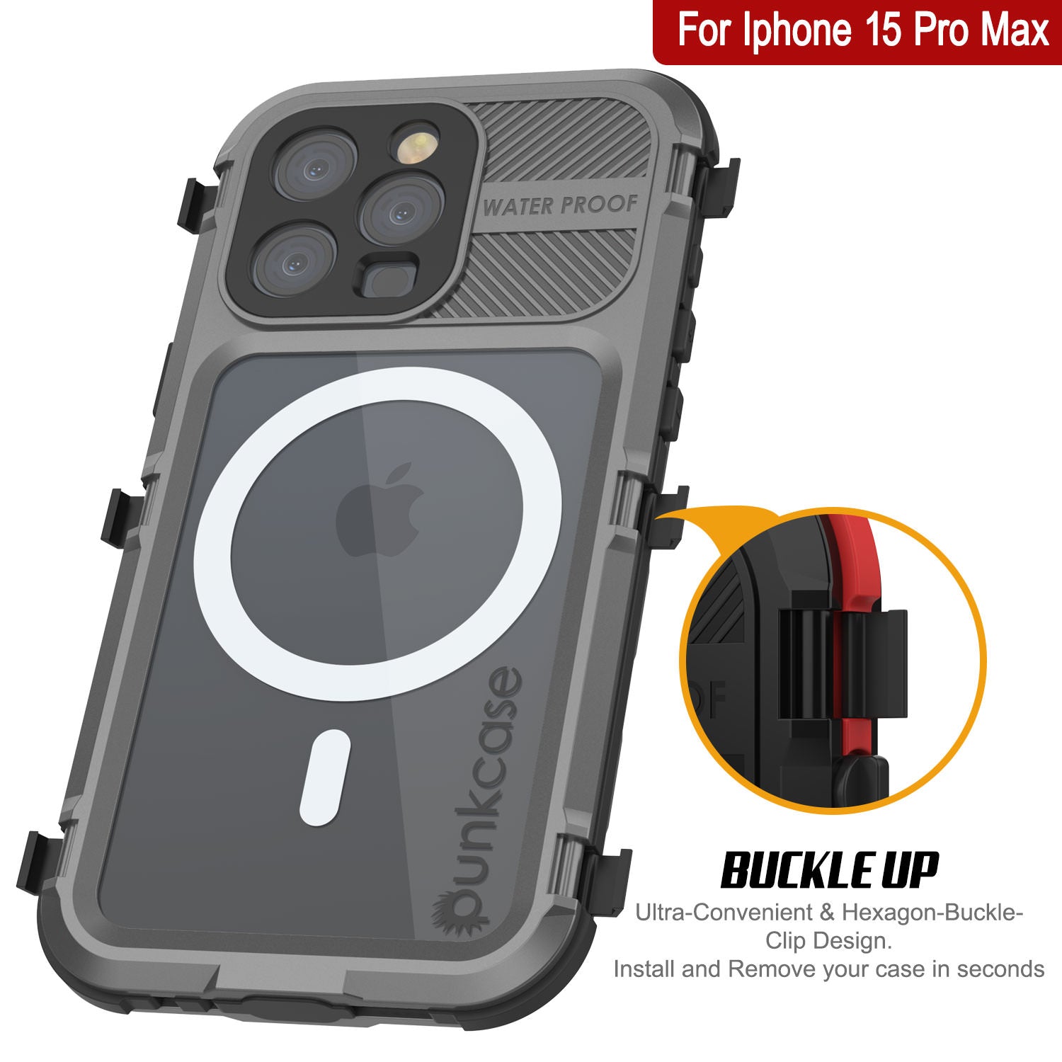 iPhone 15 Pro Max Metal Extreme 2.0 Series Aluminum Waterproof Case IP68 W/Buillt in Screen Protector [Silver]