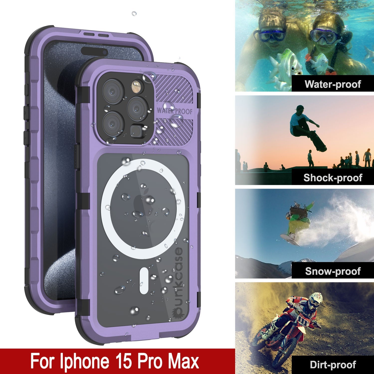 iPhone 15 Pro Max Metal Extreme 2.0 Series Aluminum Waterproof Case IP68 W/Buillt in Screen Protector [Purple]