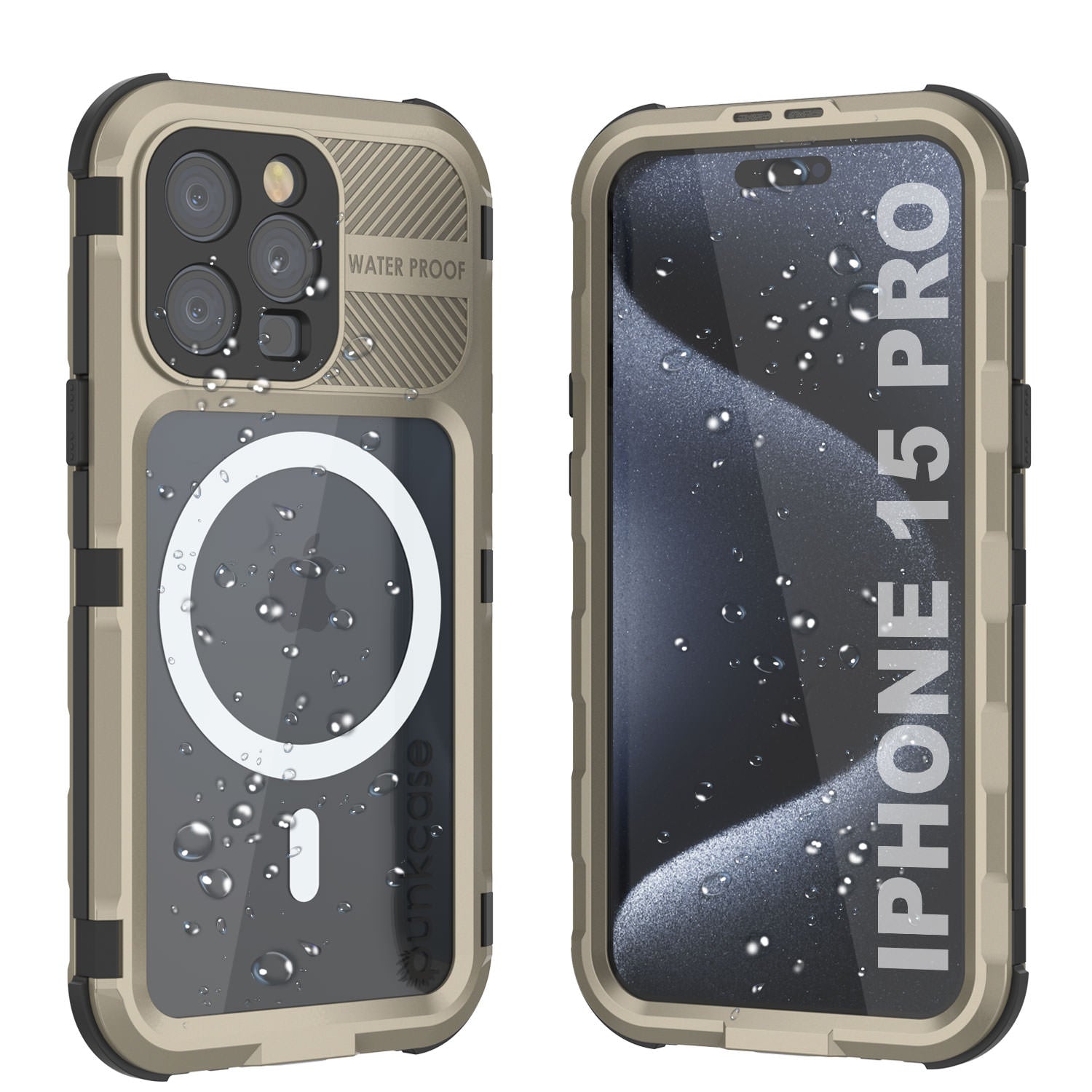 iPhone 15 Pro Metal Extreme 2.0 Series Aluminum Waterproof Case IP68 W/Buillt in Screen Protector [Gold]