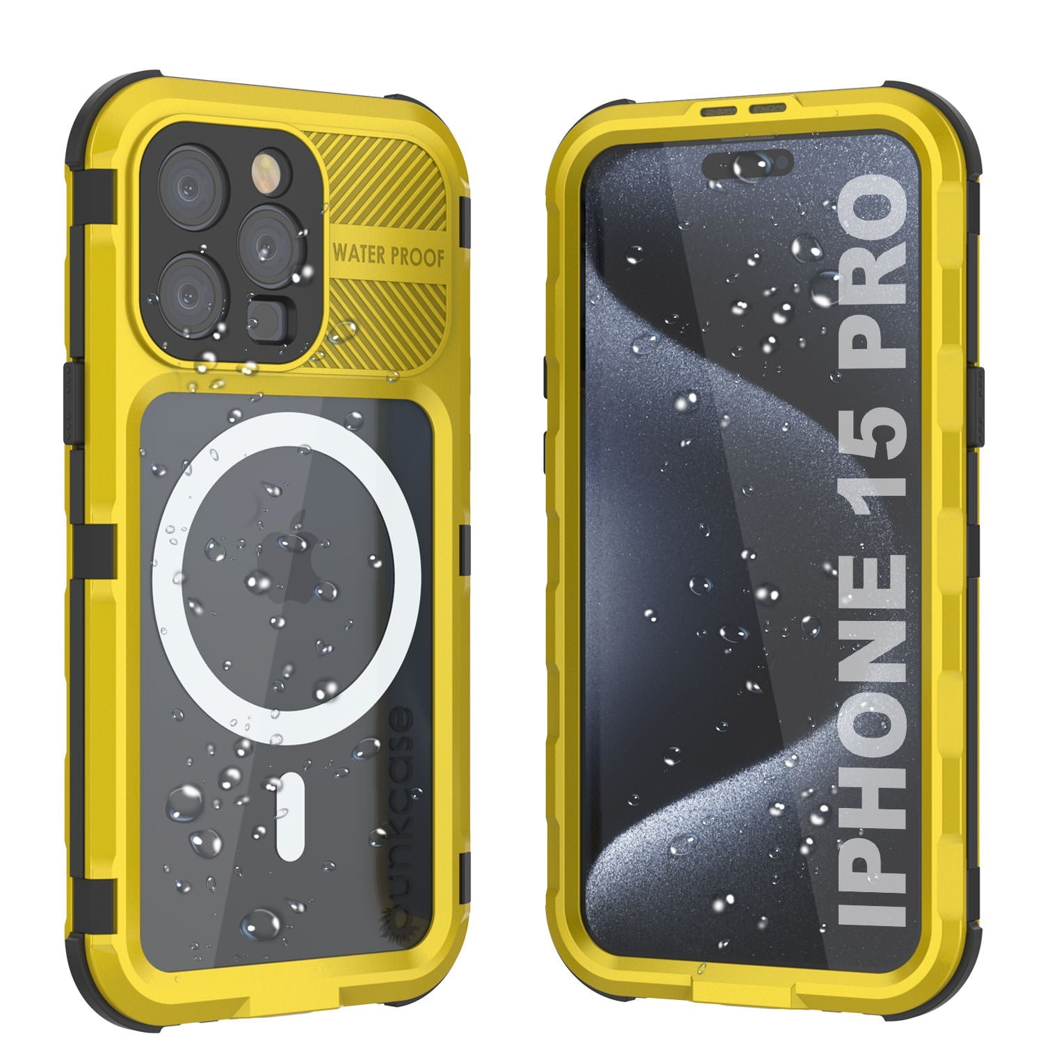 iPhone 15 Pro Metal Extreme 2.0 Series Aluminum Waterproof Case IP68 W/Buillt in Screen Protector [Yellow]