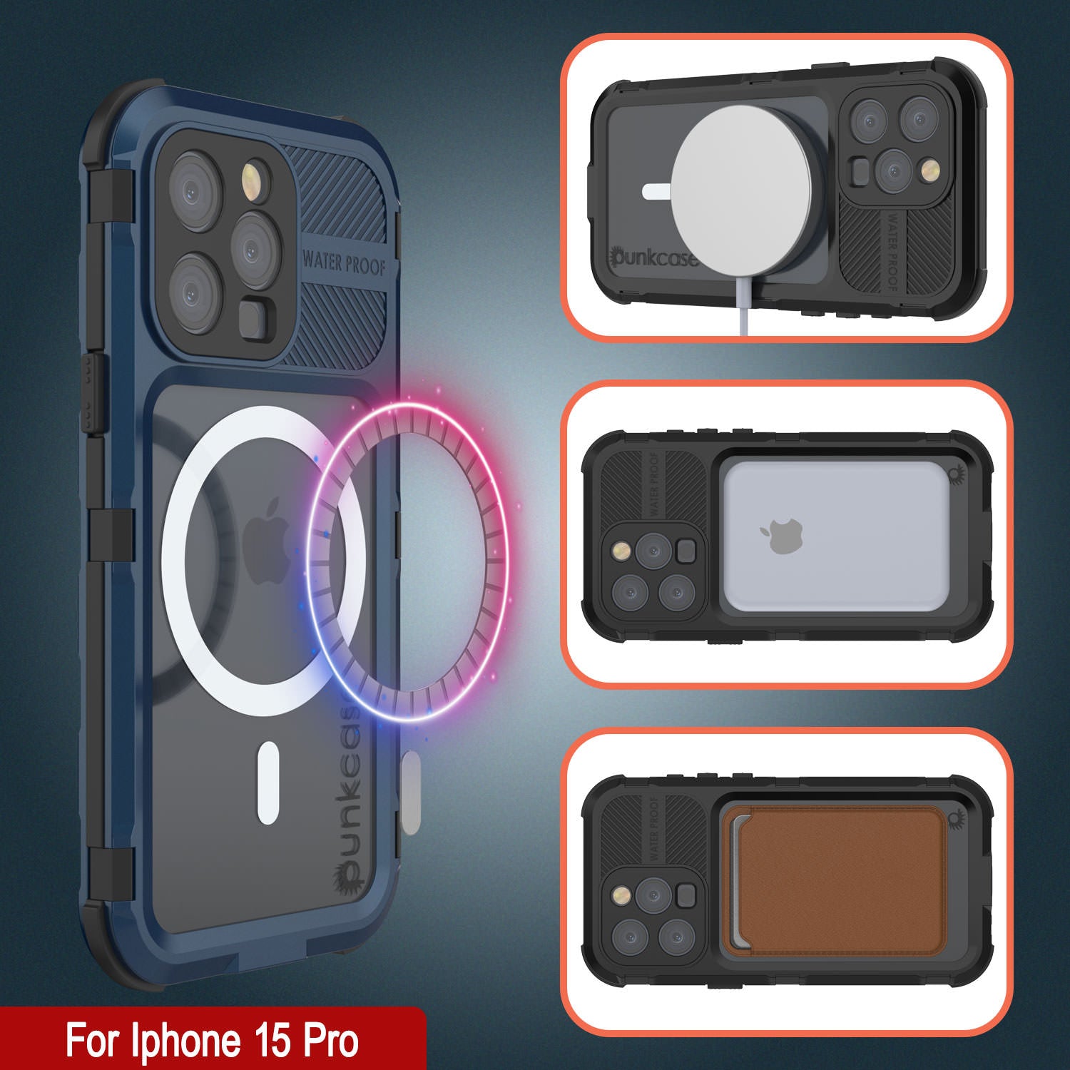 iPhone 15 Pro Metal Extreme 2.0 Series Aluminum Waterproof Case IP68 W/Buillt in Screen Protector [Blue]
