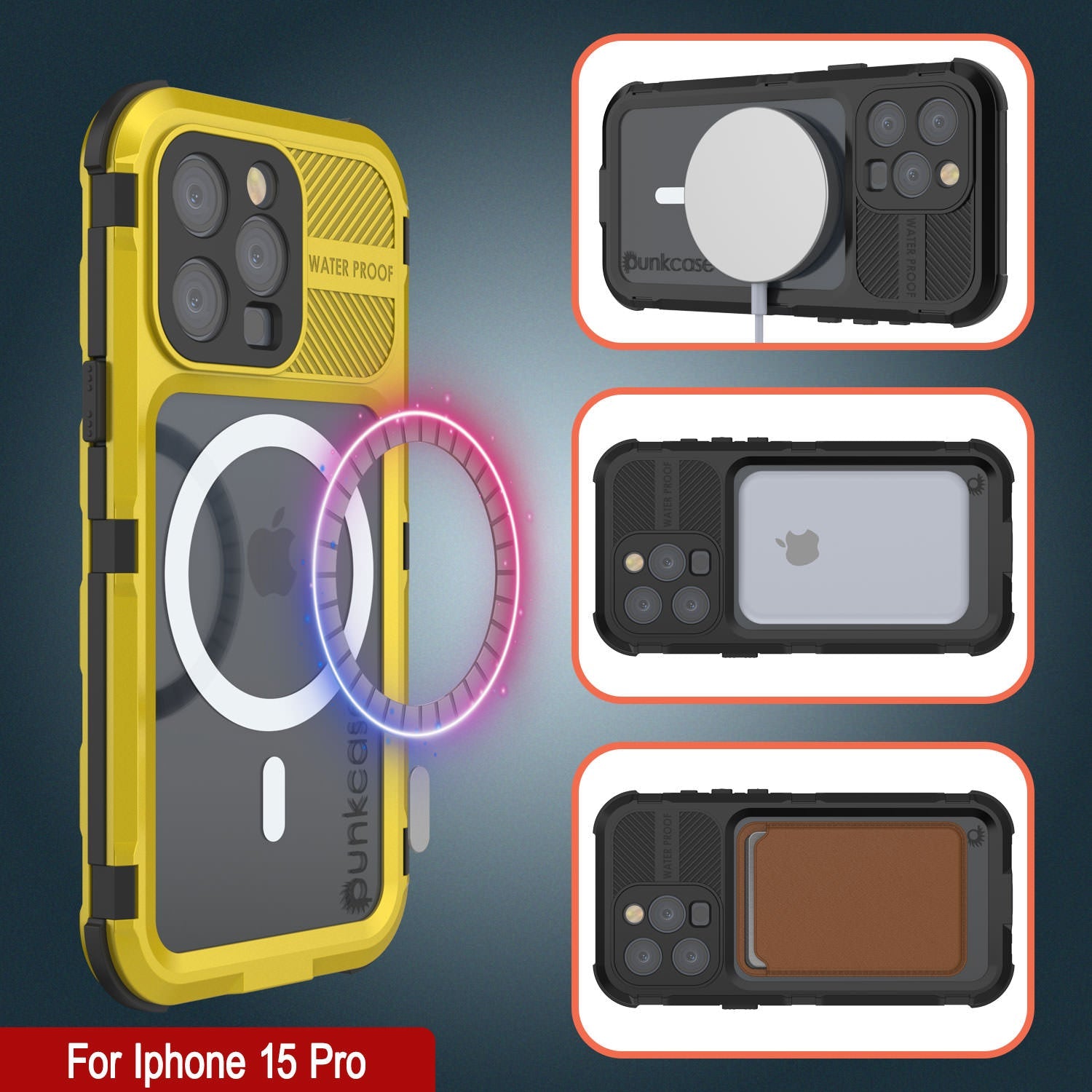 iPhone 15 Pro Metal Extreme 2.0 Series Aluminum Waterproof Case IP68 W/Buillt in Screen Protector [Yellow]