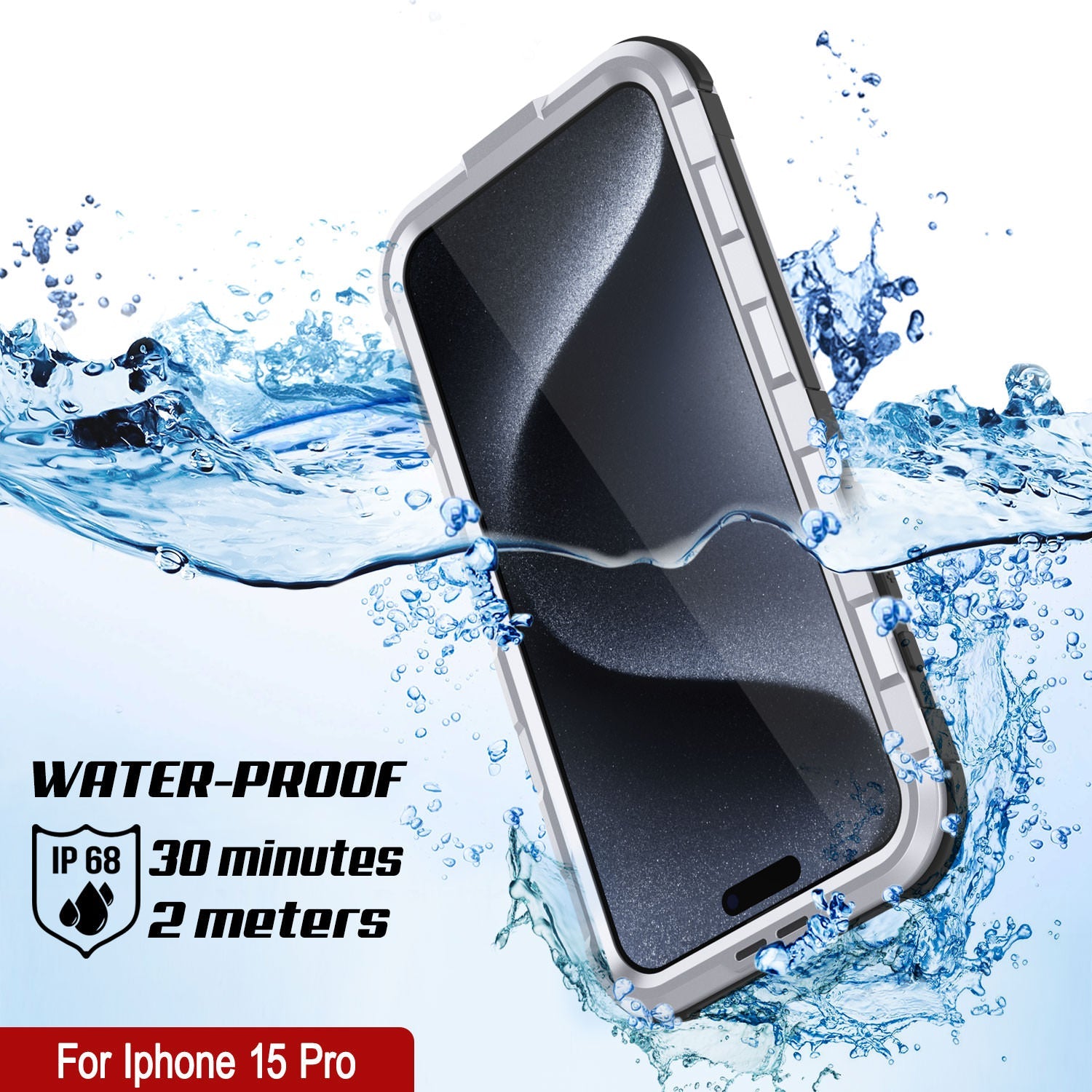 iPhone 15 Pro Metal Extreme 2.0 Series Aluminum Waterproof Case IP68 W/Buillt in Screen Protector [White]