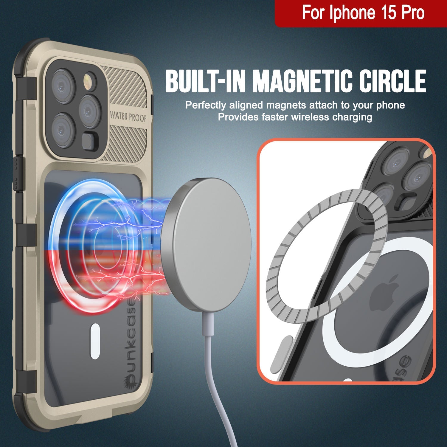 iPhone 15 Pro Metal Extreme 2.0 Series Aluminum Waterproof Case IP68 W/Buillt in Screen Protector [Gold]