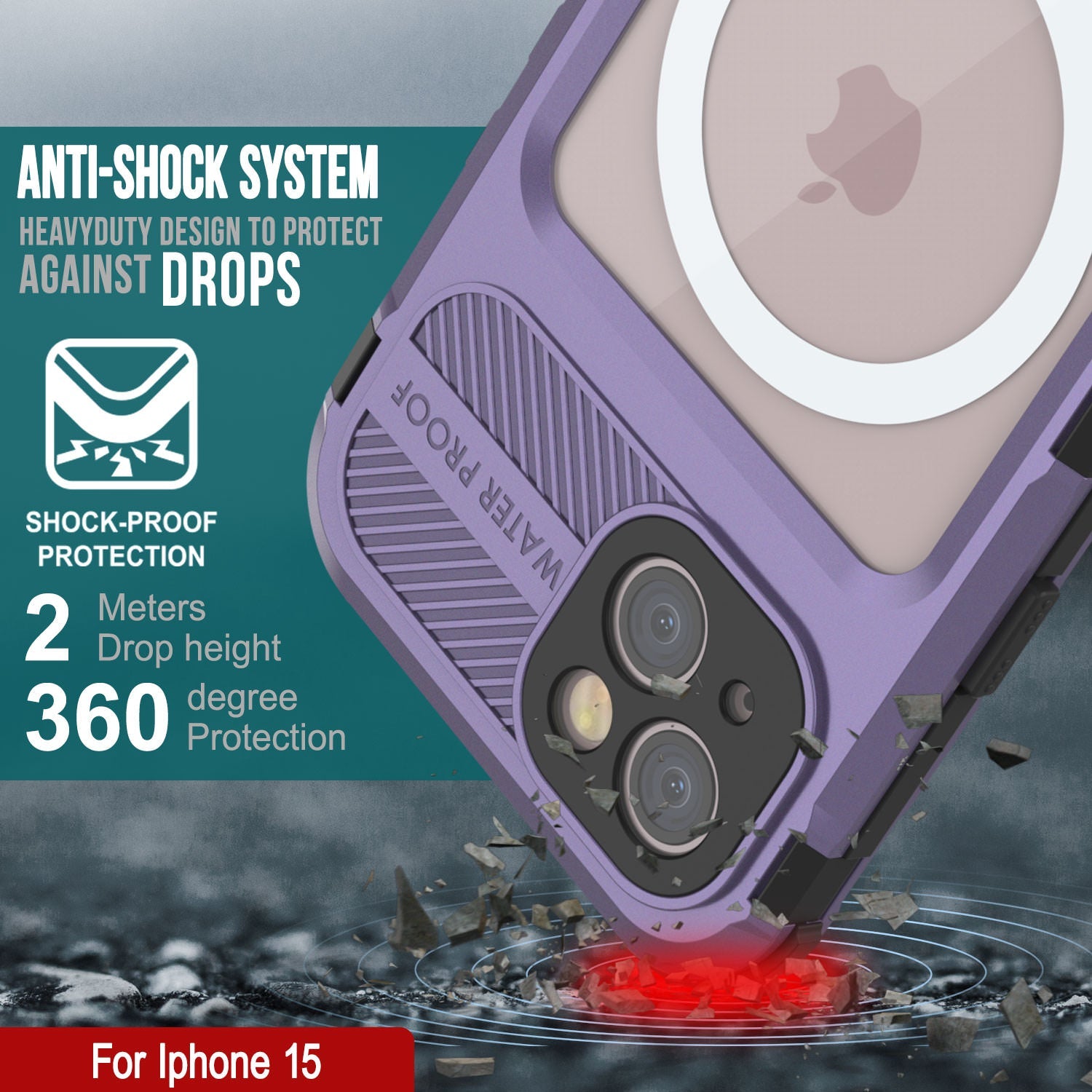 iPhone 15 Metal Extreme 2.0 Series Aluminum Waterproof Case IP68 W/Buillt in Screen Protector [Purple]