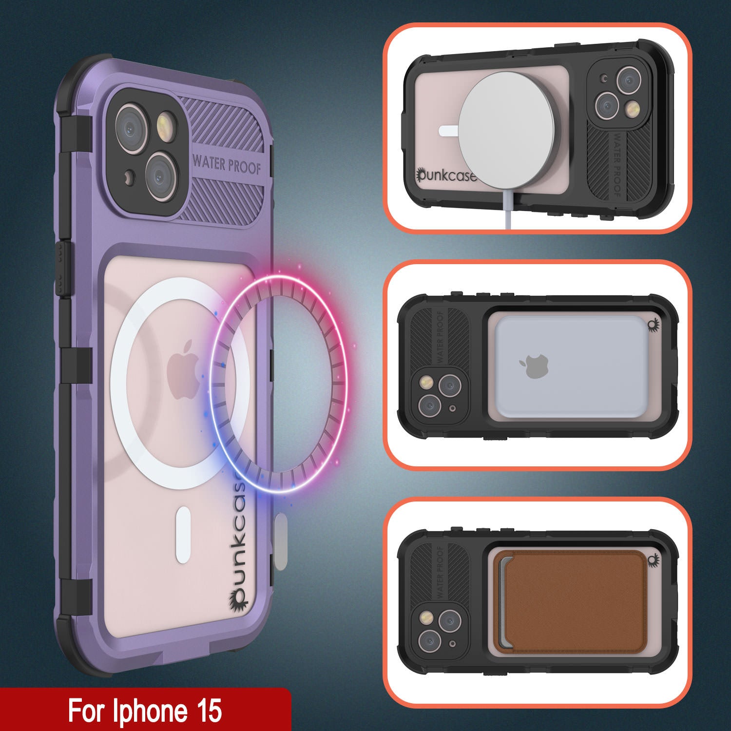 iPhone 15 Metal Extreme 2.0 Series Aluminum Waterproof Case IP68 W/Buillt in Screen Protector [Purple]