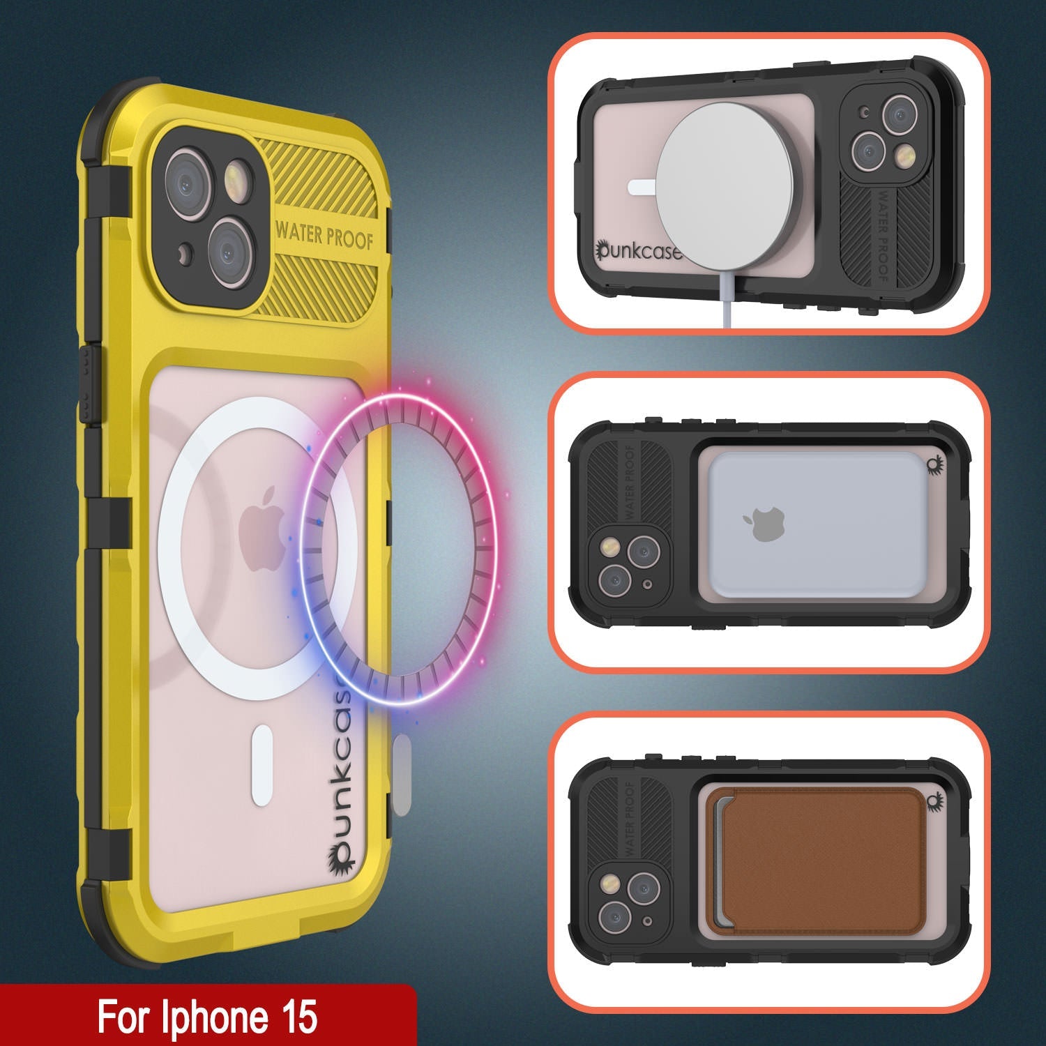 iPhone 15 Metal Extreme 2.0 Series Aluminum Waterproof Case IP68 W/Buillt in Screen Protector [Yellow]