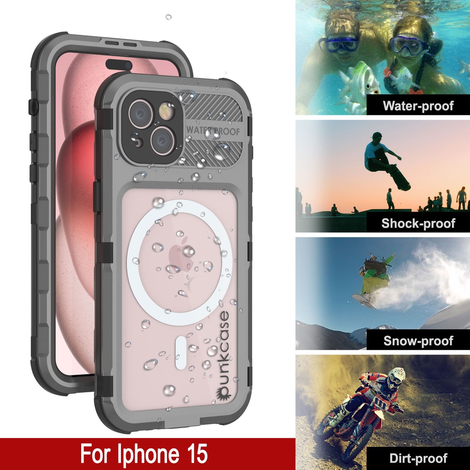 iPhone 15 Metal Extreme 2.0 Series Aluminum Waterproof Case IP68 W/Buillt in Screen Protector [Silver]