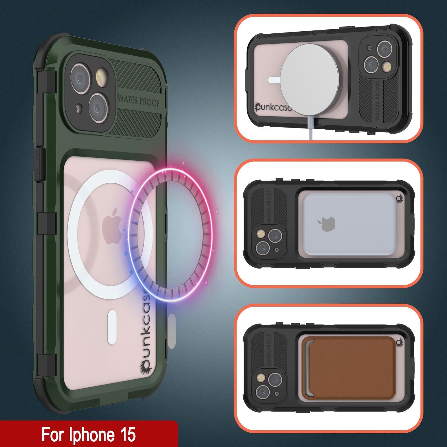 iPhone 15 Metal Extreme 2.0 Series Aluminum Waterproof Case IP68 W/Buillt in Screen Protector [Dark-Green]