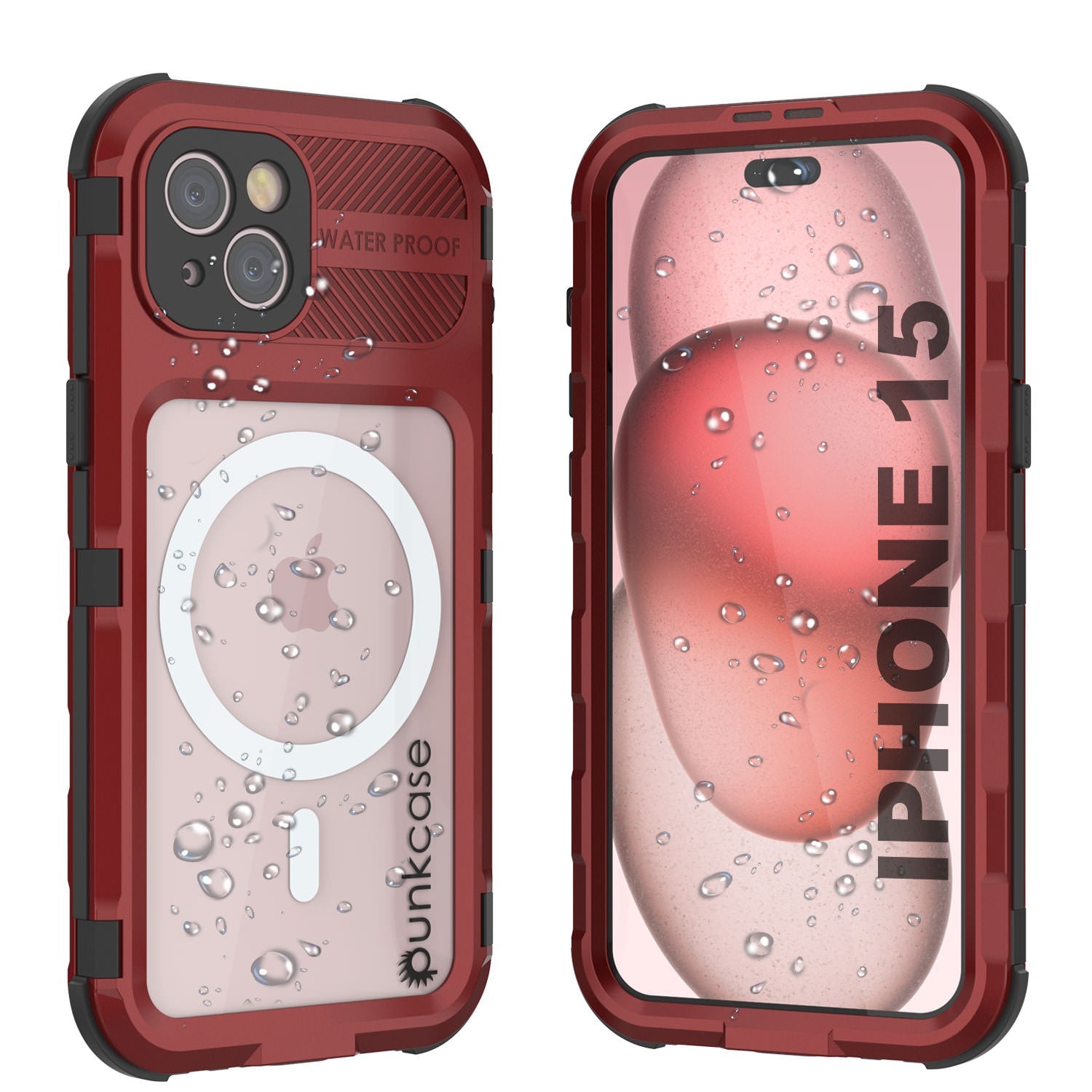 iPhone 15 Metal Extreme 2.0 Series Aluminum Waterproof Case IP68 W/Buillt in Screen Protector [Red-Black]