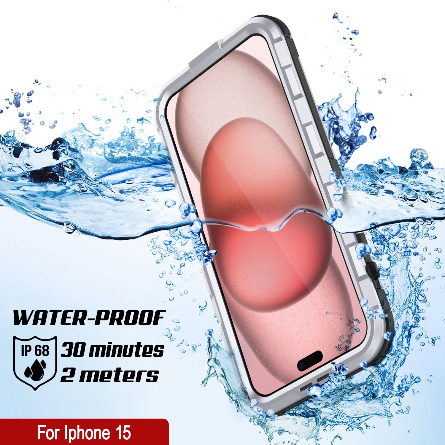 iPhone 15 Metal Extreme 2.0 Series Aluminum Waterproof Case IP68 W/Buillt in Screen Protector [White]