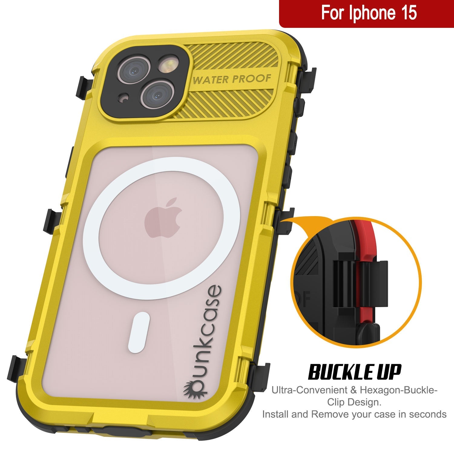 iPhone 15 Metal Extreme 2.0 Series Aluminum Waterproof Case IP68 W/Buillt in Screen Protector [Yellow]