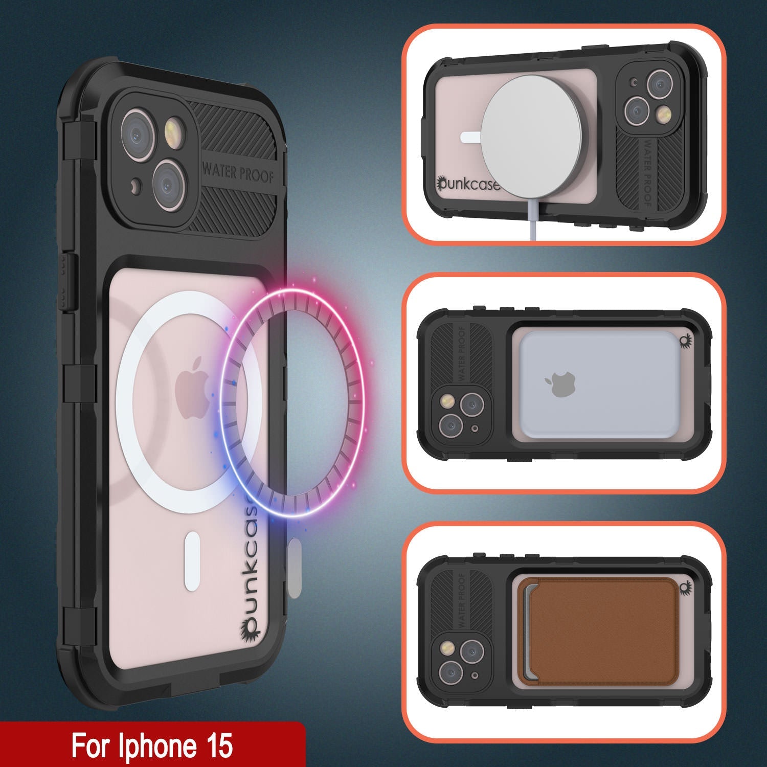iPhone 15 Metal Extreme 2.0 Series Aluminum Waterproof Case IP68 W/Buillt in Screen Protector [Black]